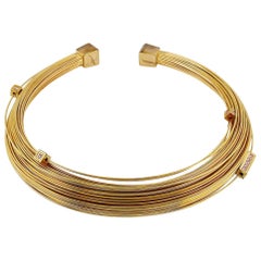 Thierry Mugler Vintage Gold Toned Bundled Wires Choker Necklace