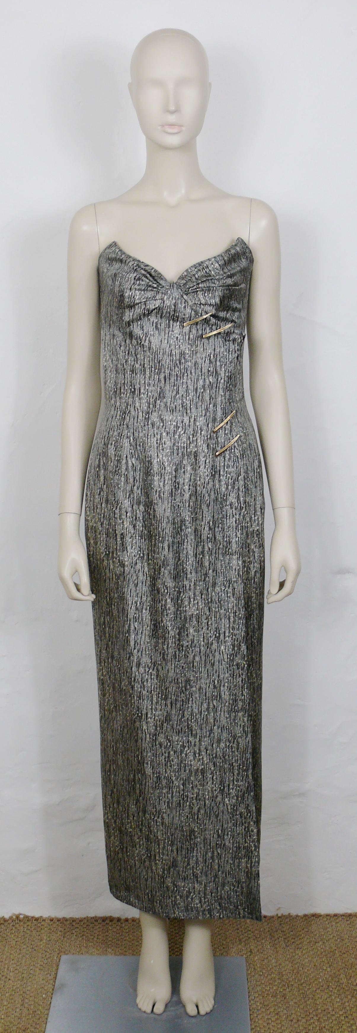 Grigio Thierry Mugler, abito bustier in seta vintage Heather Brown con artigli dorati in vendita