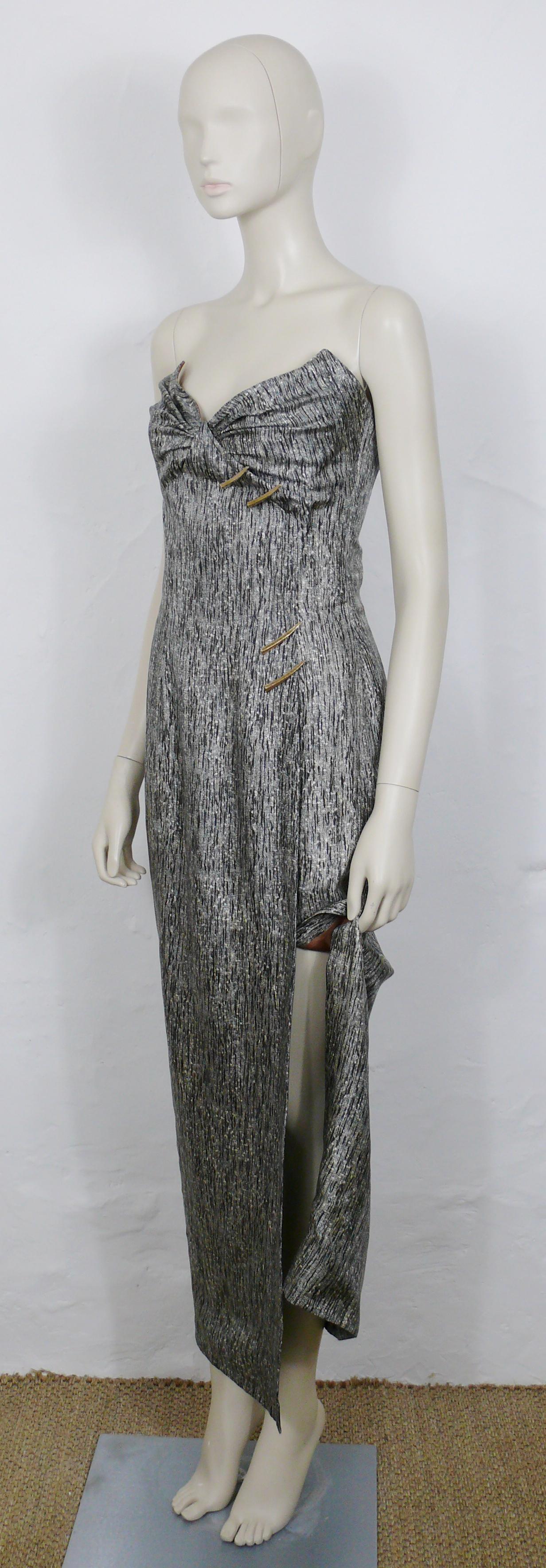 Women's Thierry Mugler Vintage Heather Brown Silk Bustier Dress with Gold Toned Claws For Sale