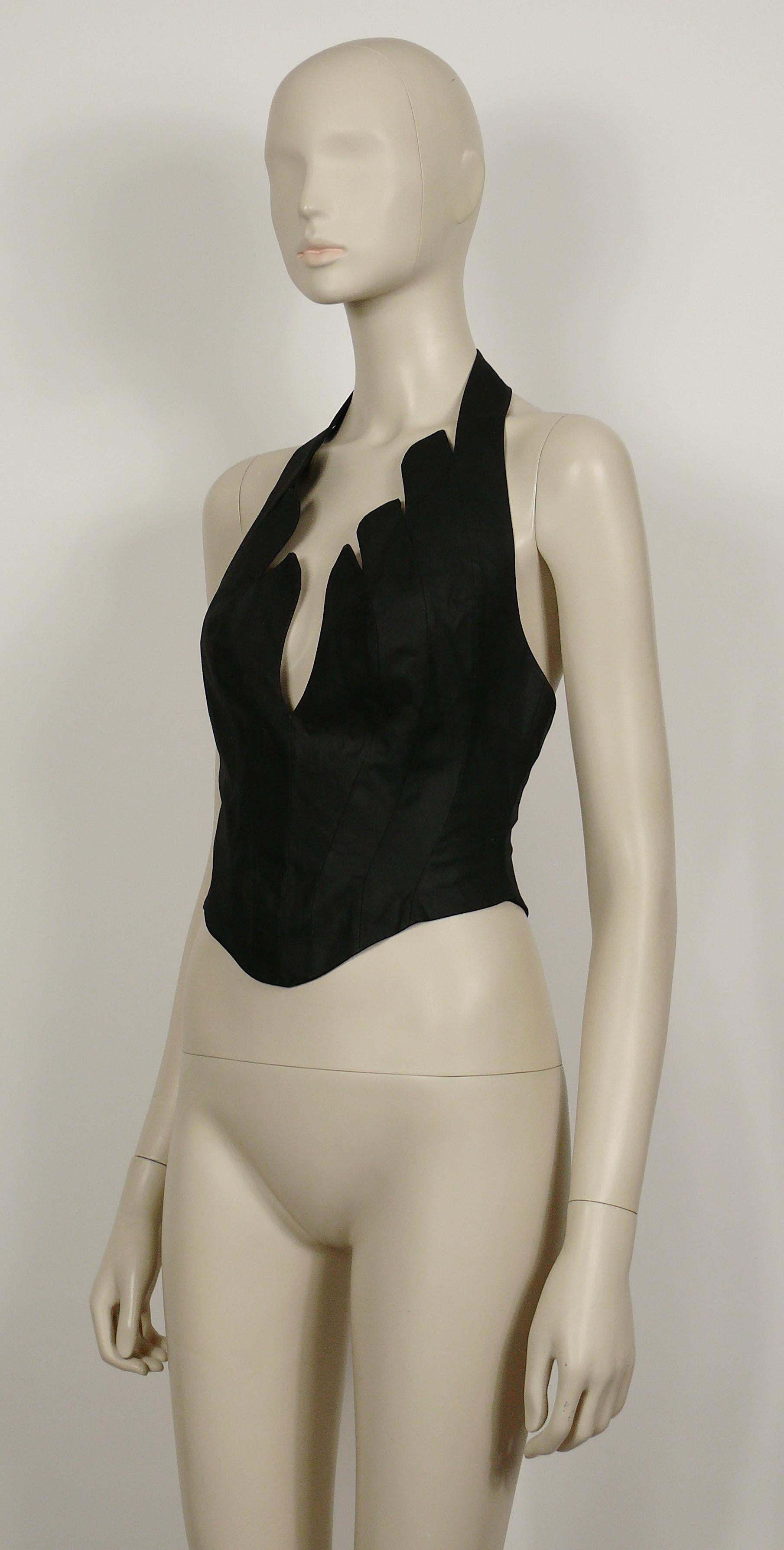 Thierry Mugler Vintage Iconic Black Coated Cotton Halter Bustier Corset In Good Condition In Nice, FR