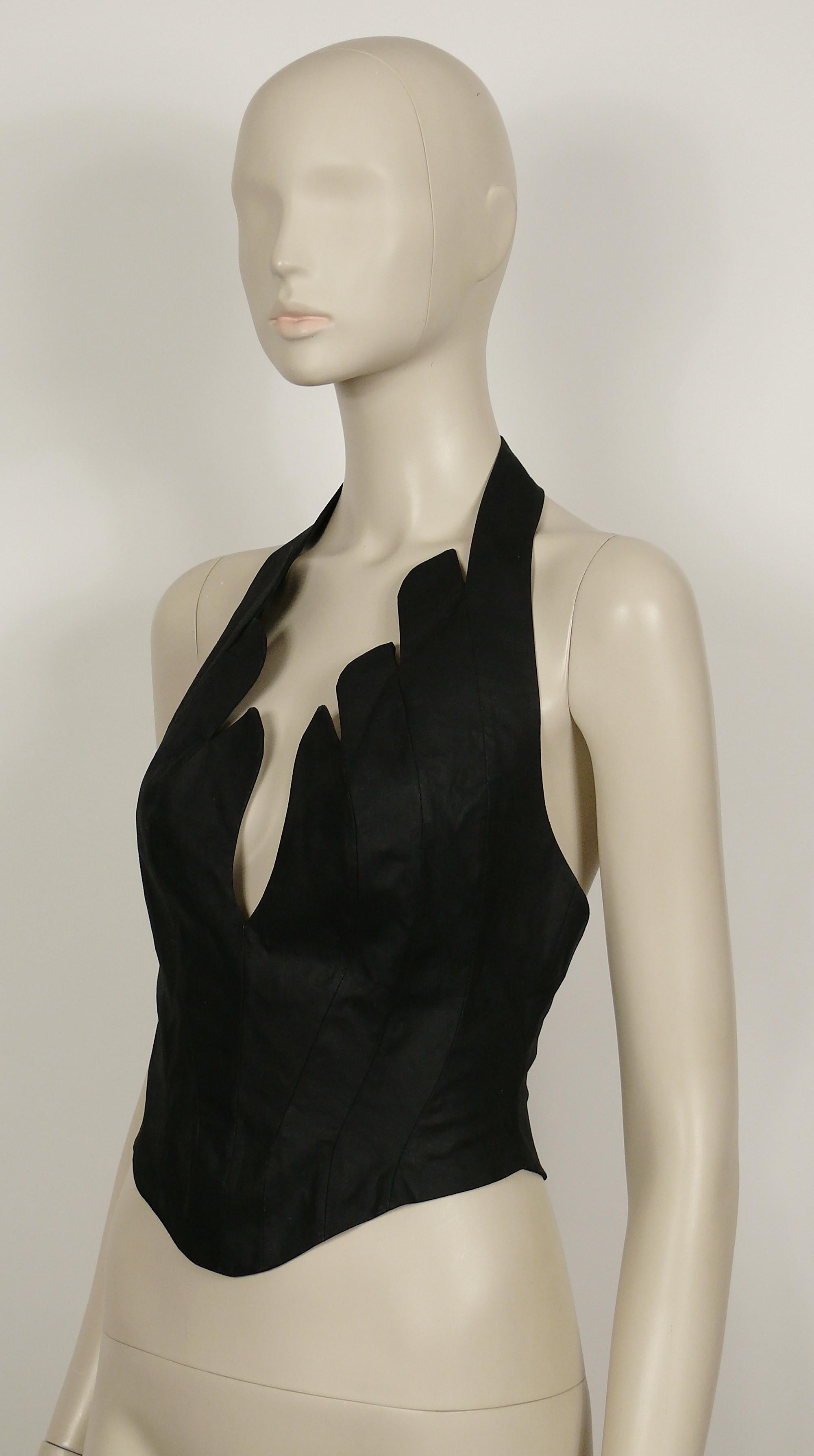 Women's Thierry Mugler Vintage Iconic Black Coated Cotton Halter Bustier Corset