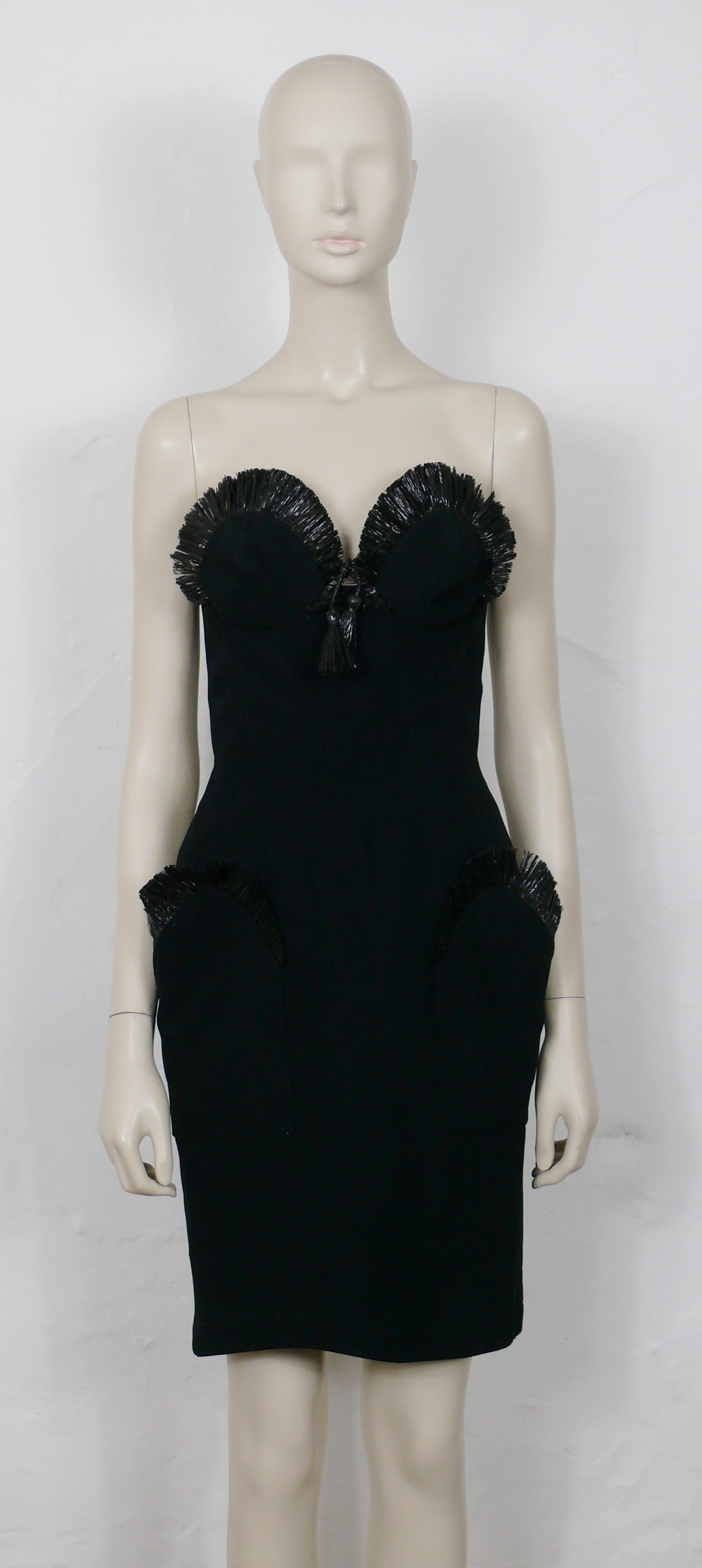 Thierry Mugler Vintage Iconic Black Raffia Strapless Dress Spring/Summer 1995 1