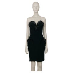 Thierry Mugler Vintage Iconic Black Raffia Strapless Dress Spring/Summer 1995