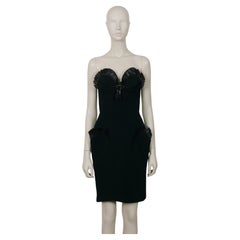 Thierry Mugler - Robe bustier vintage emblématique en raphia noir, printemps/été 1995