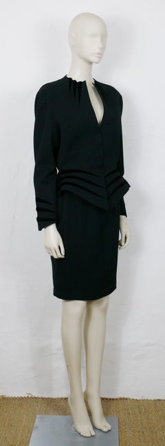 THIERRY MUGLER Vintage Black Worsted Wool & Velvet "Claw" Skirt Suit