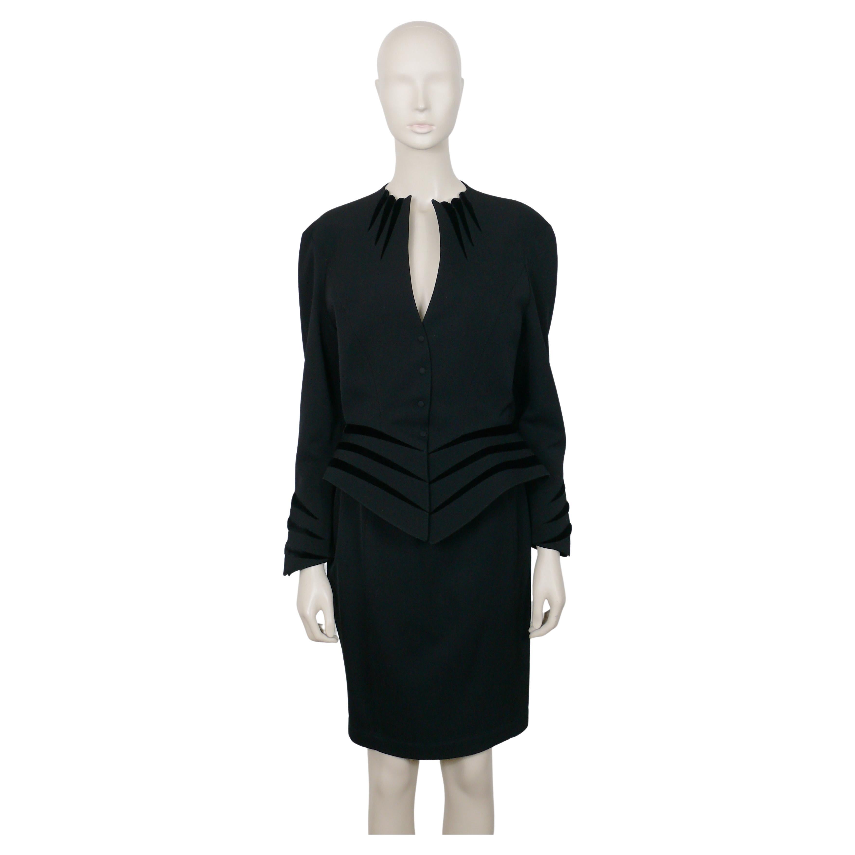 Thierry Mugler Vintage Iconic Black Worsted Wool and Velvet Claws Suit For Sale