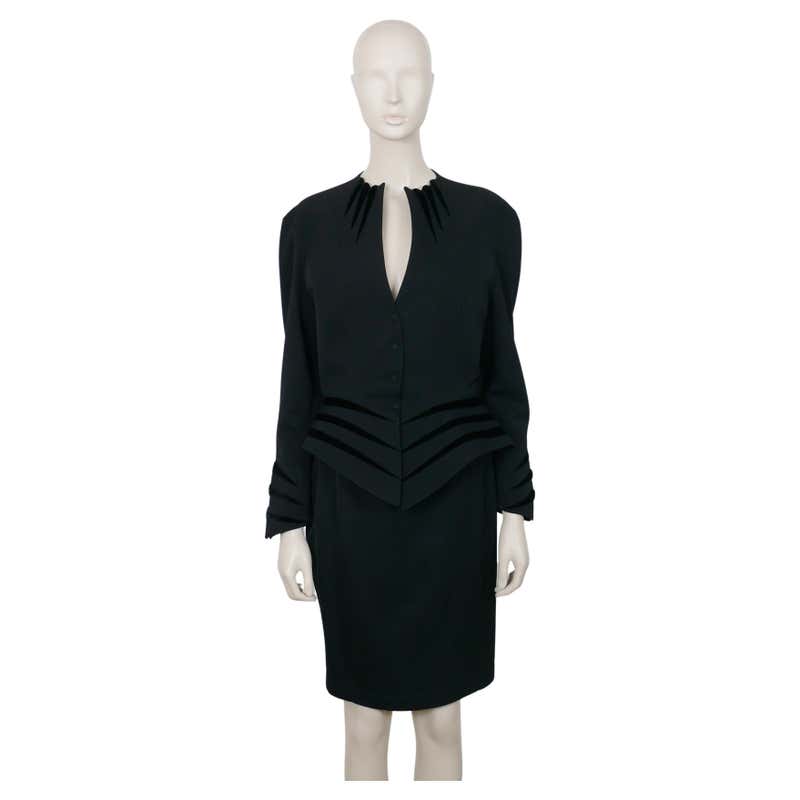 Thierry Mugler Couture Vintage Black Lambskin Leather Skirt Suit For ...