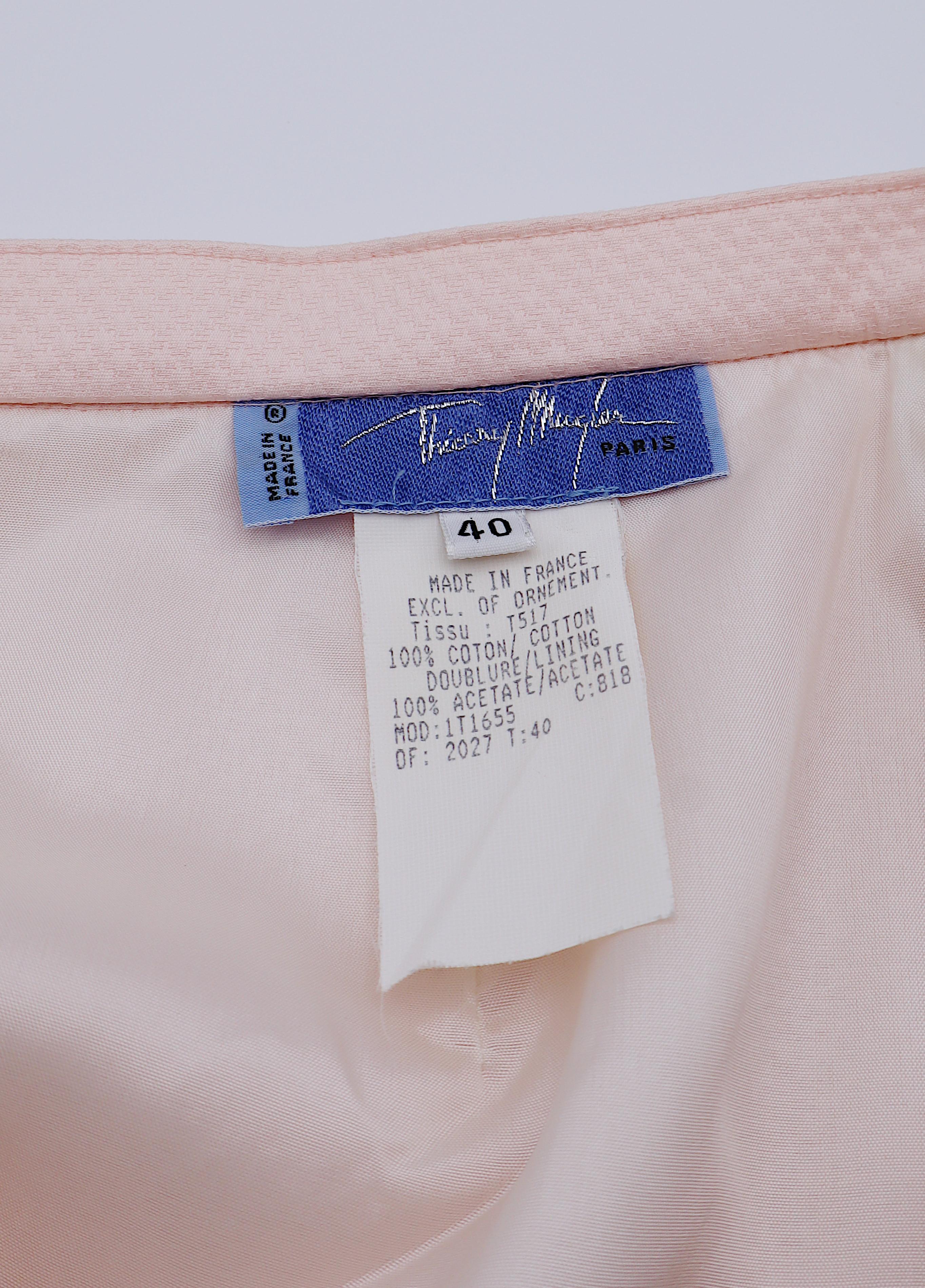 Thierry Mugler - Tuta due pezzi in cotone rosa iconico vintage, primavera/estate 1998 in vendita 5
