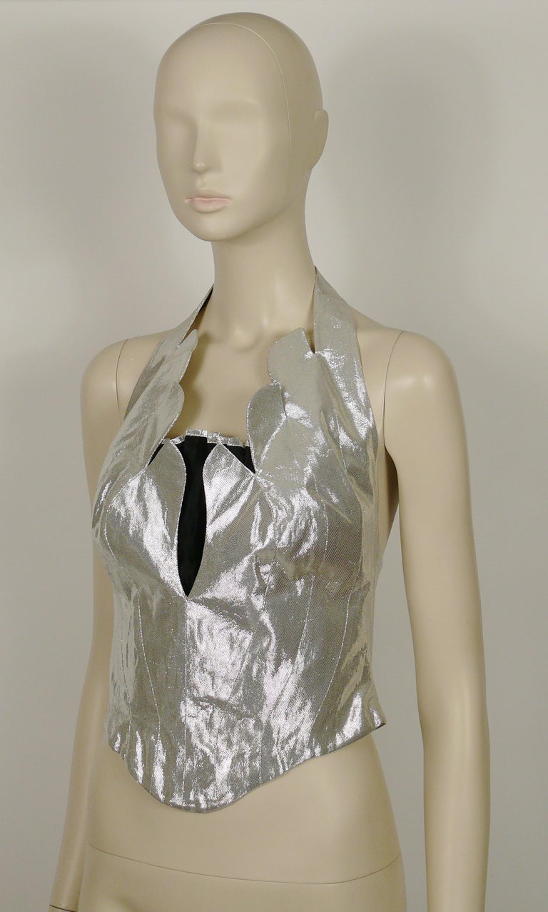Women's Thierry Mugler Vintage Iconic Silver Lame Halter Bustier Corset For Sale