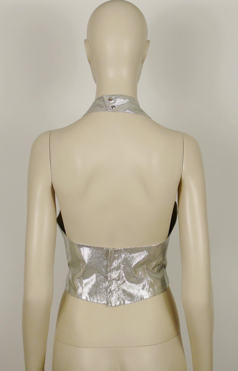 Thierry Mugler Vintage Iconic Silver Lame Halter Bustier Corset For Sale 1