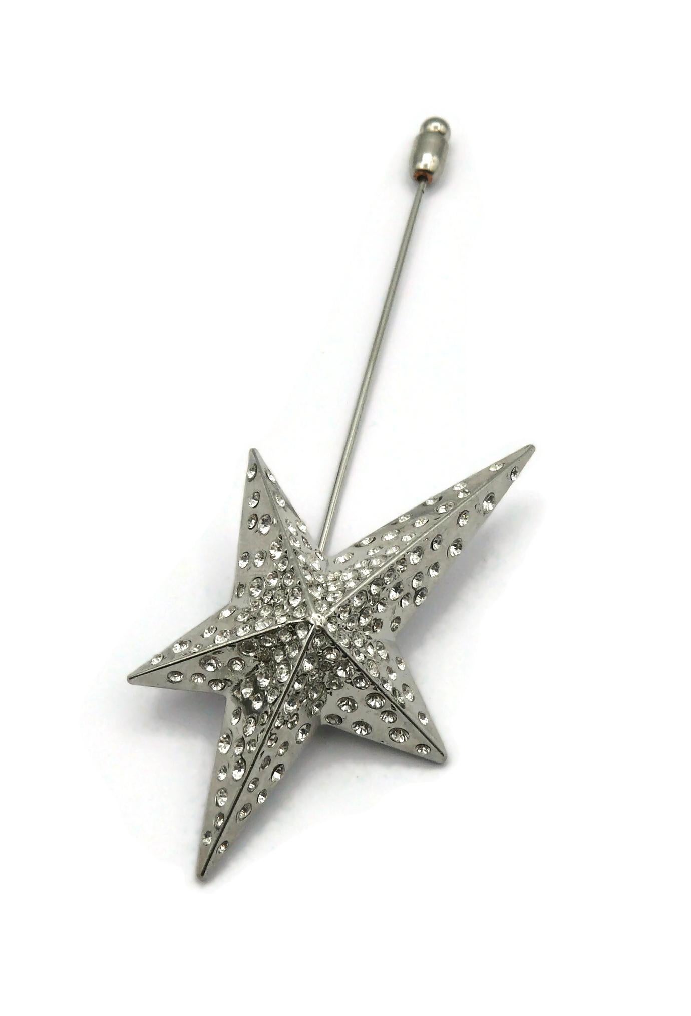 THIERRY MUGLER Vintage Jewelled Silver Tone Iconic Star Lapel Pin For Sale 2