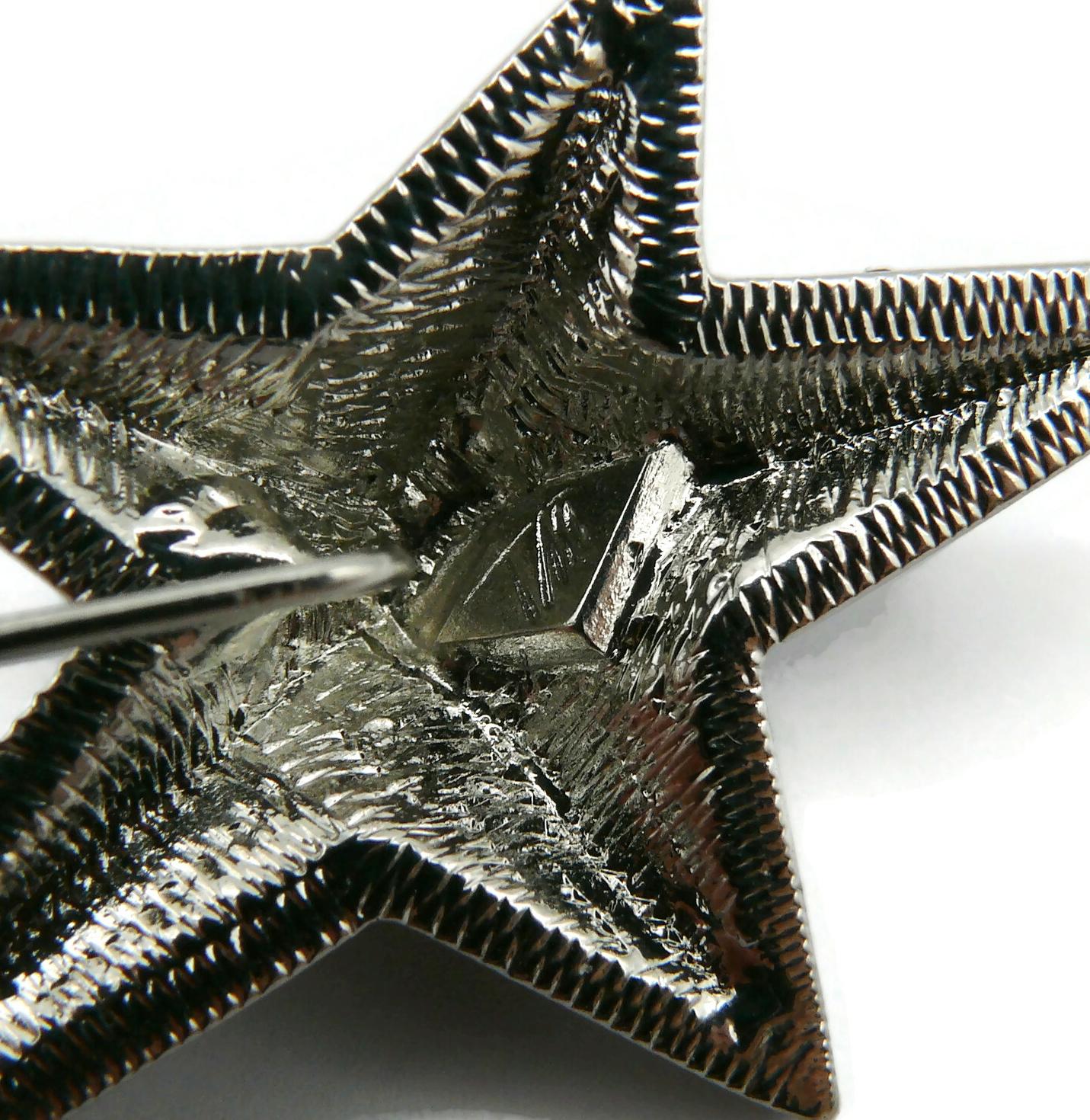 THIERRY MUGLER Vintage Jewelled Silver Tone Iconic Star Lapel Pin For Sale 3