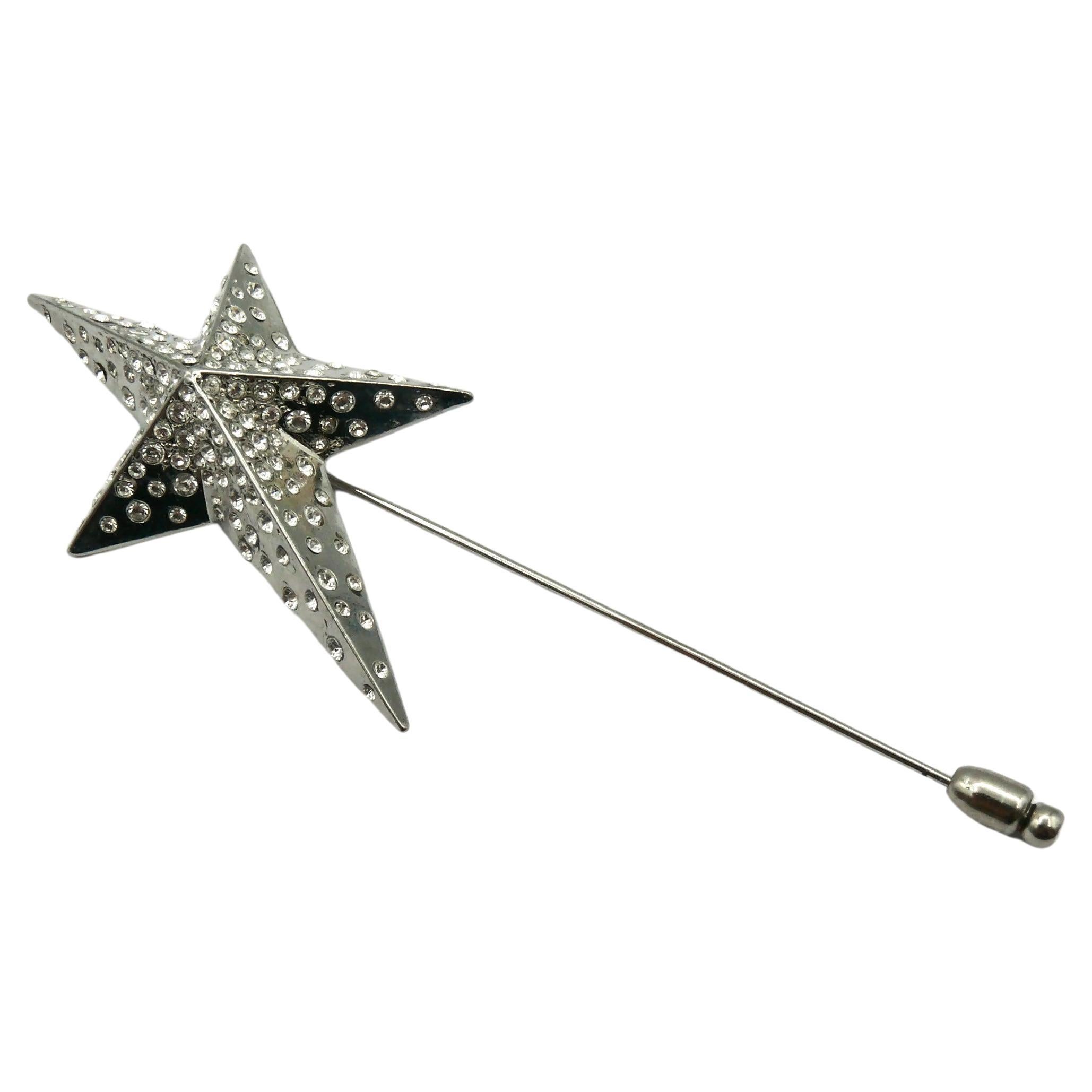 THIERRY MUGLER Vintage Jewelled Silver Tone Iconic Star Lapel Pin For Sale