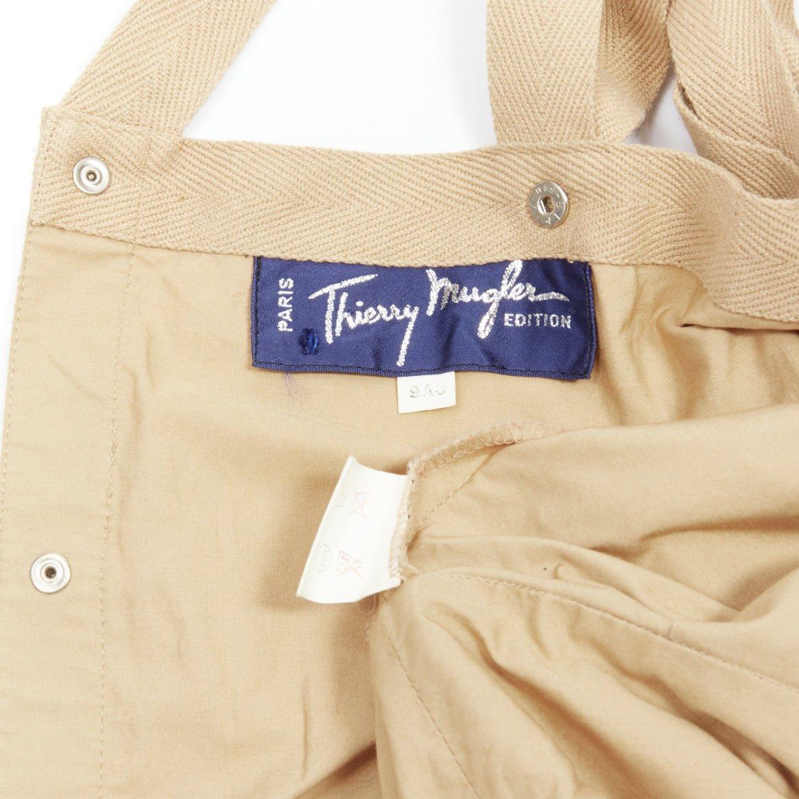 THIERRY MUGLER Robe vintage en coton kaki à bretelles et clous carrés IT9A3 S en vente 5