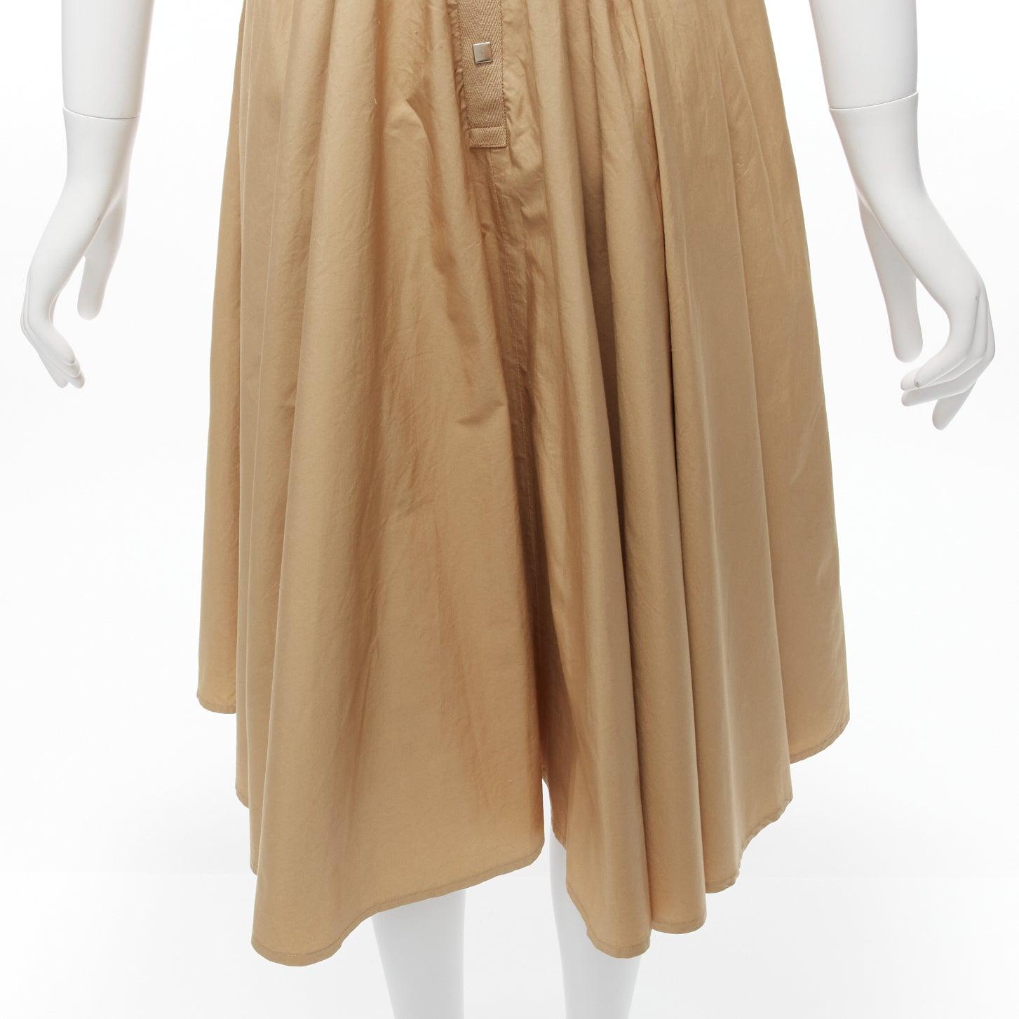 THIERRY MUGLER Robe vintage en coton kaki à bretelles et clous carrés IT9A3 S en vente 4