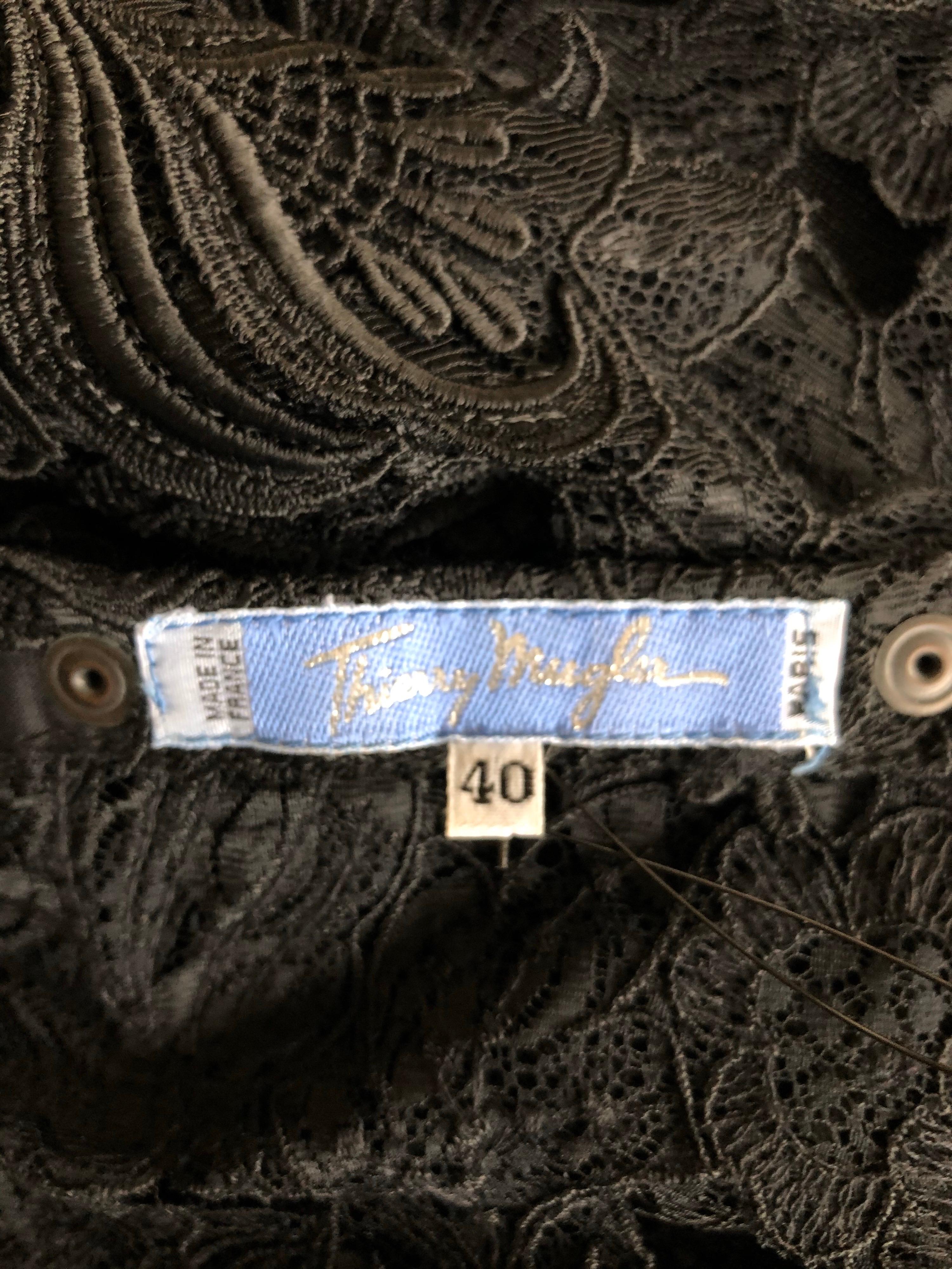 Women's Thierry Mugler Vintage Lace Mock Neck Black Blouse Top
