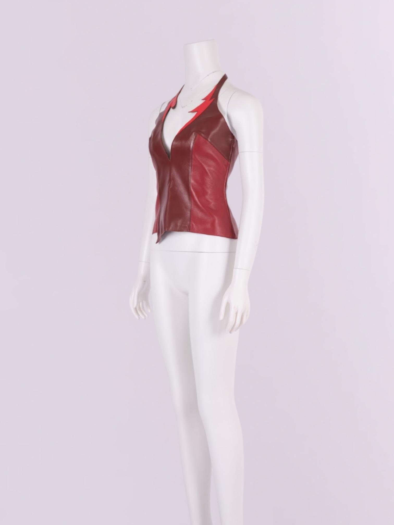 Brown Thierry Mugler Vintage Leather Flame Halter Neck Bustier For Sale
