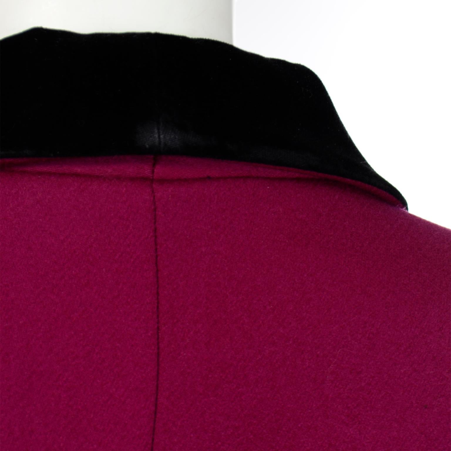 Thierry Mugler Vintage Magenta Wool & Angora Princess Coat w Black Velvet Trim 4