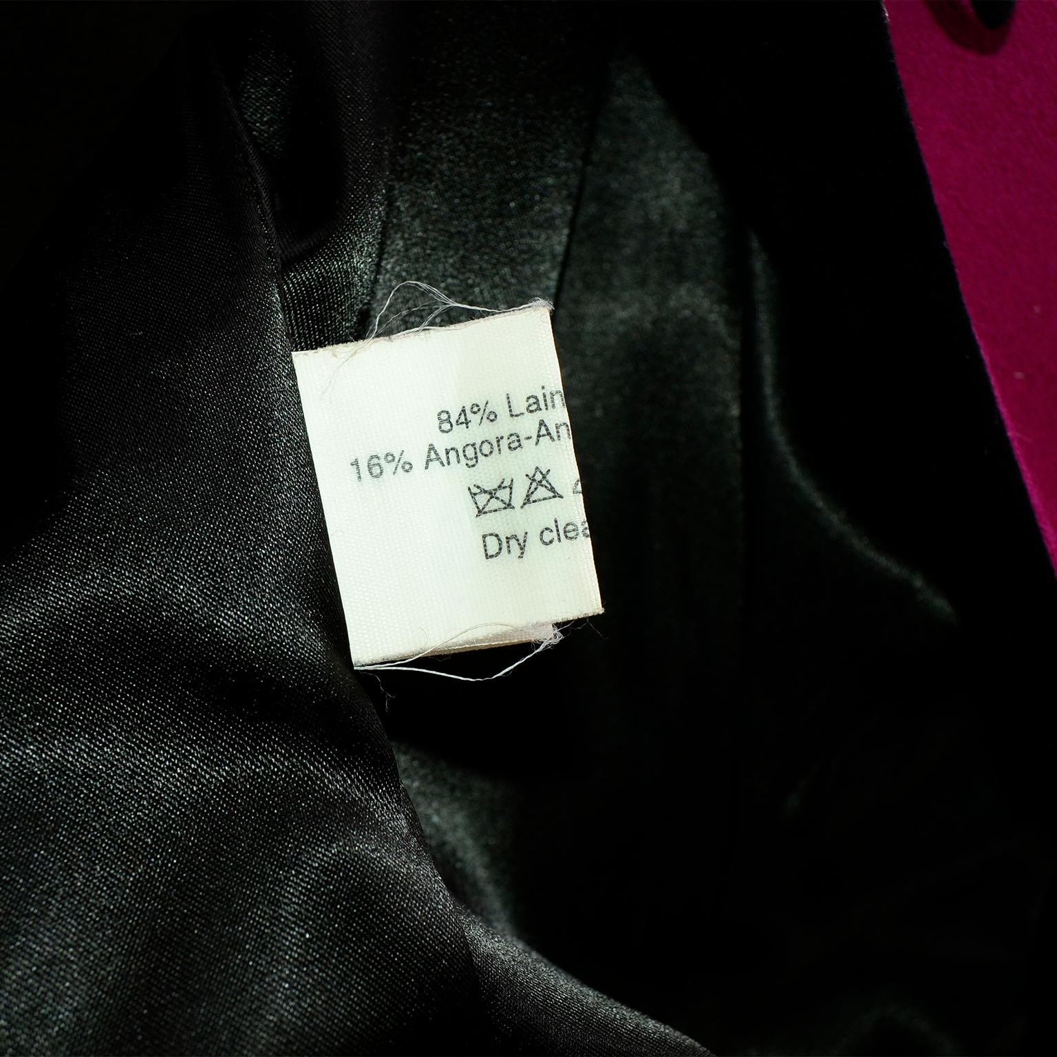 Thierry Mugler Vintage Magenta Wool & Angora Princess Coat w Black Velvet Trim 5