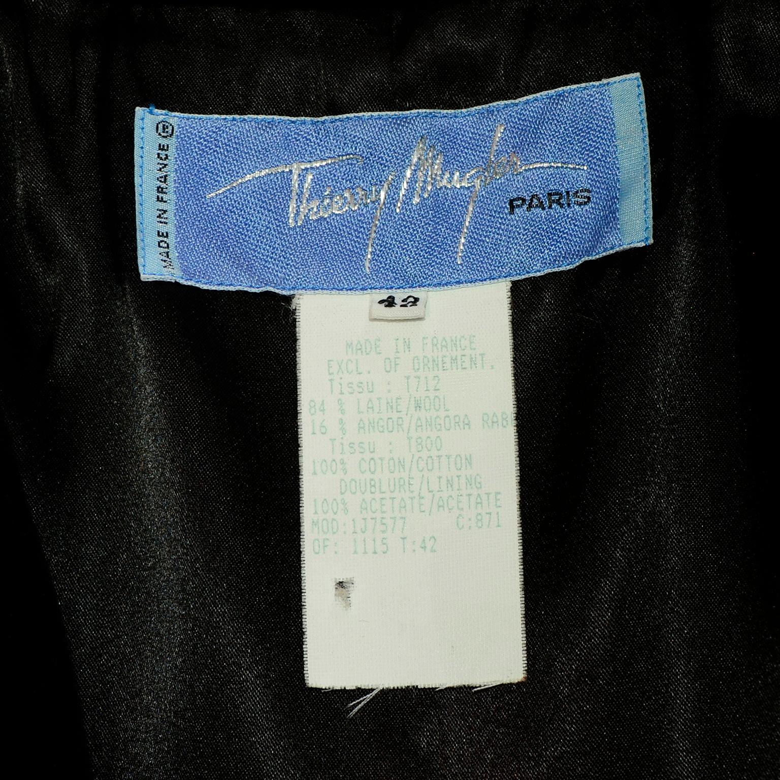 Thierry Mugler Vintage Magenta Wool & Angora Princess Coat w Black Velvet Trim 6