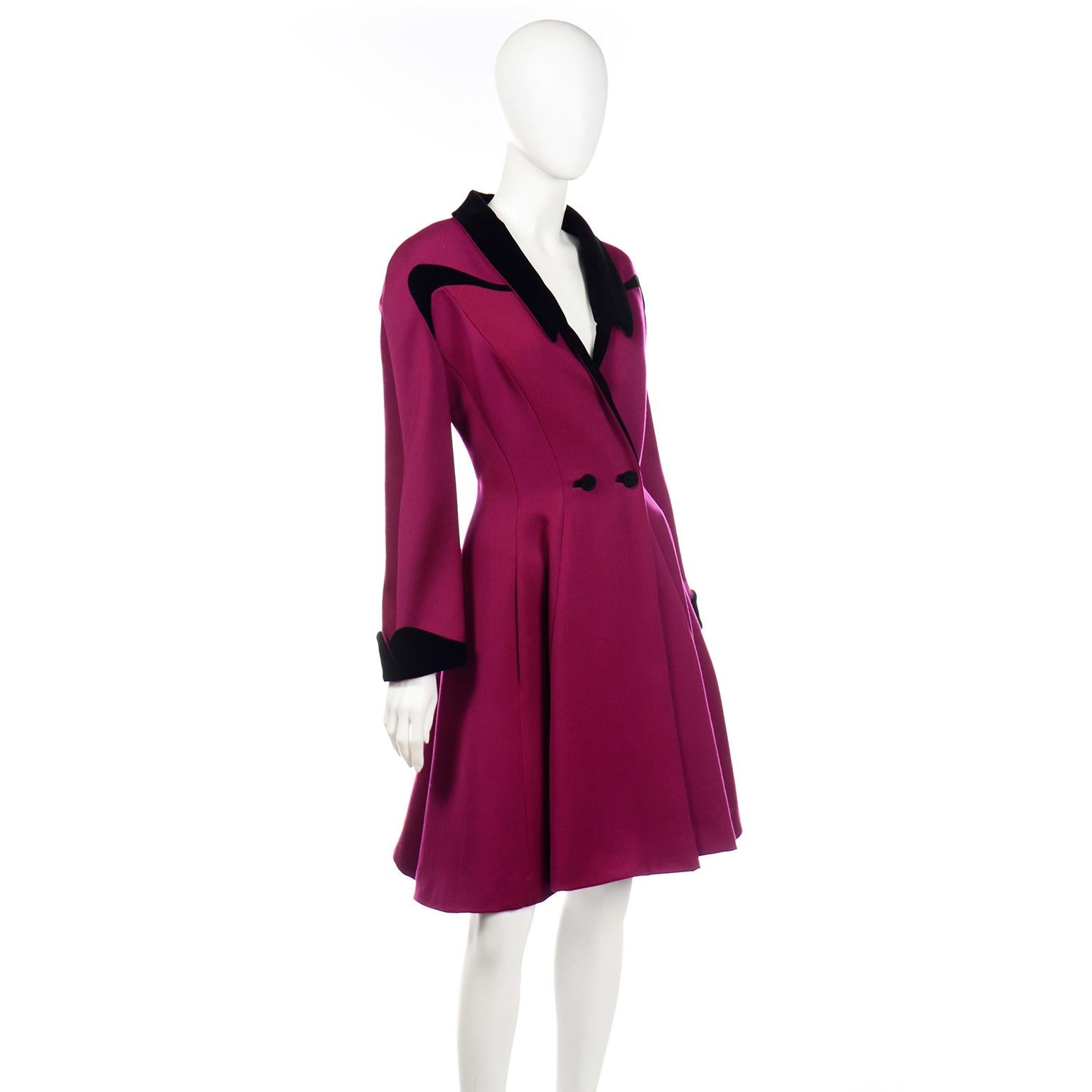 velvet-trim wool princess coat