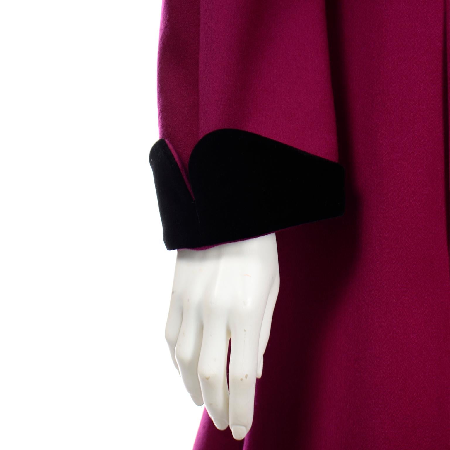 Thierry Mugler Vintage Magenta Wool & Angora Princess Coat w Black Velvet Trim 1