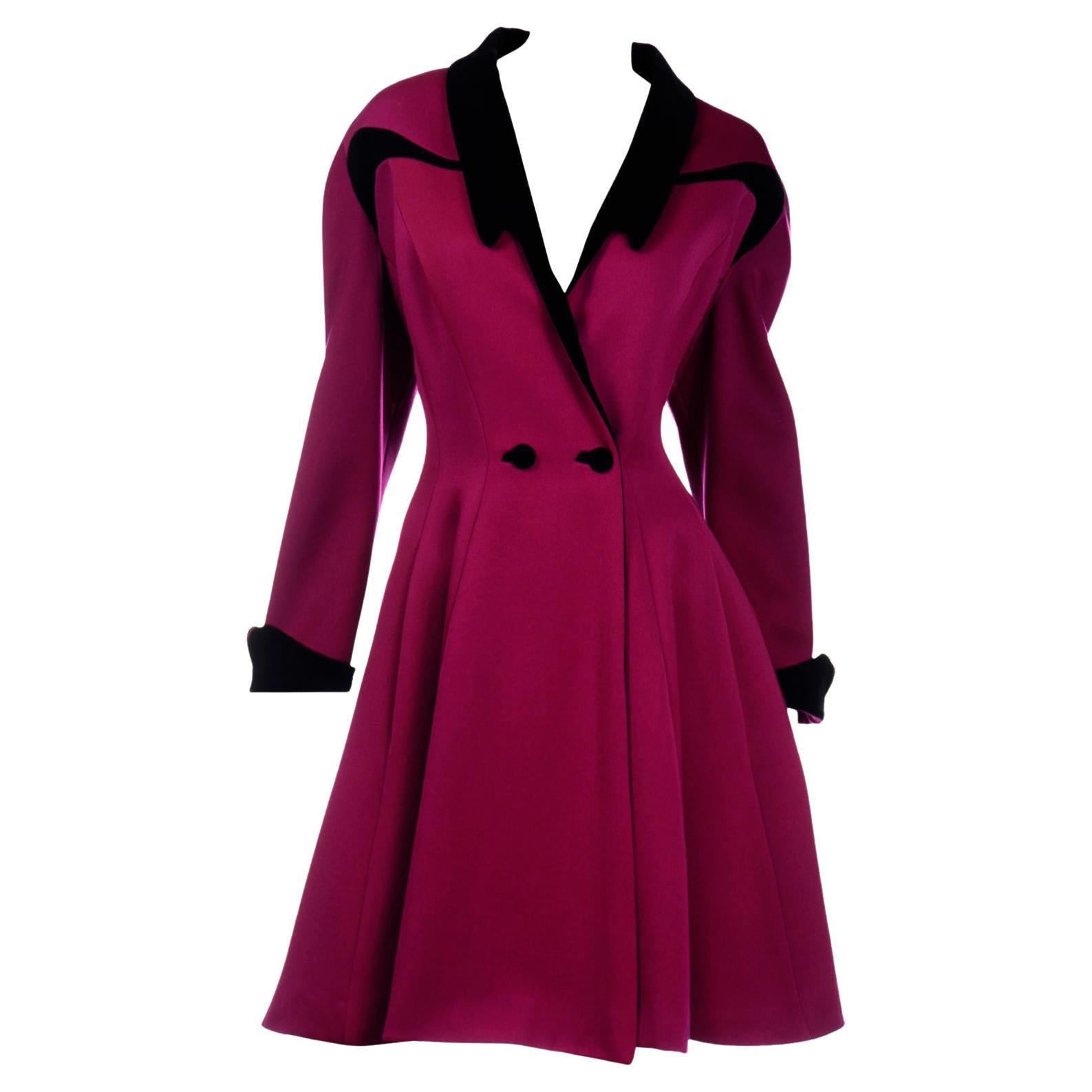 Thierry Mugler Vintage Magenta Wool and Angora Princess Coat w Black ...