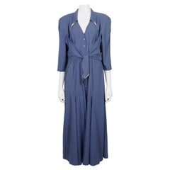 Thierry Mugler Vintage Metal Appliques Blue Maxi Flowing Dress