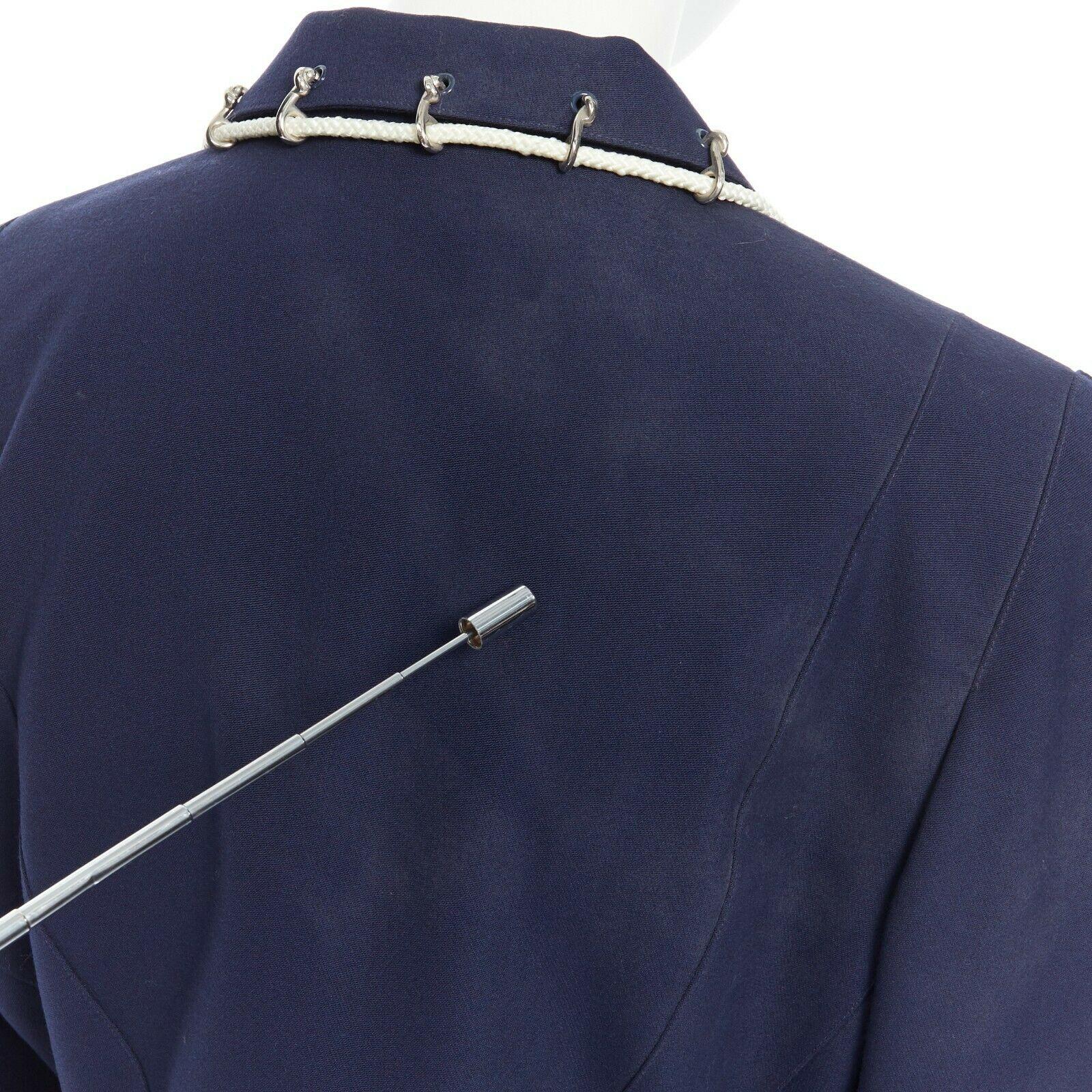 THIERRY MUGLER vintage navy blue wool rope chain shoulder pad peplum jacket FR42 4