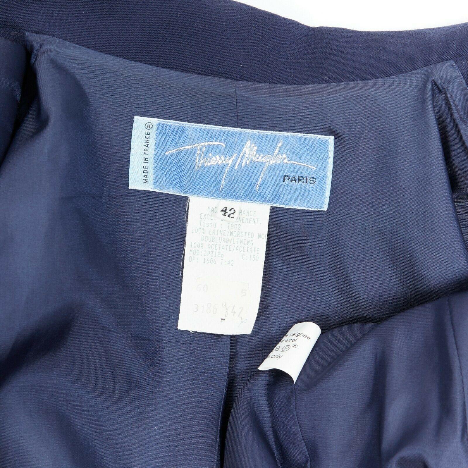 THIERRY MUGLER vintage navy blue wool rope chain shoulder pad peplum jacket FR42 5