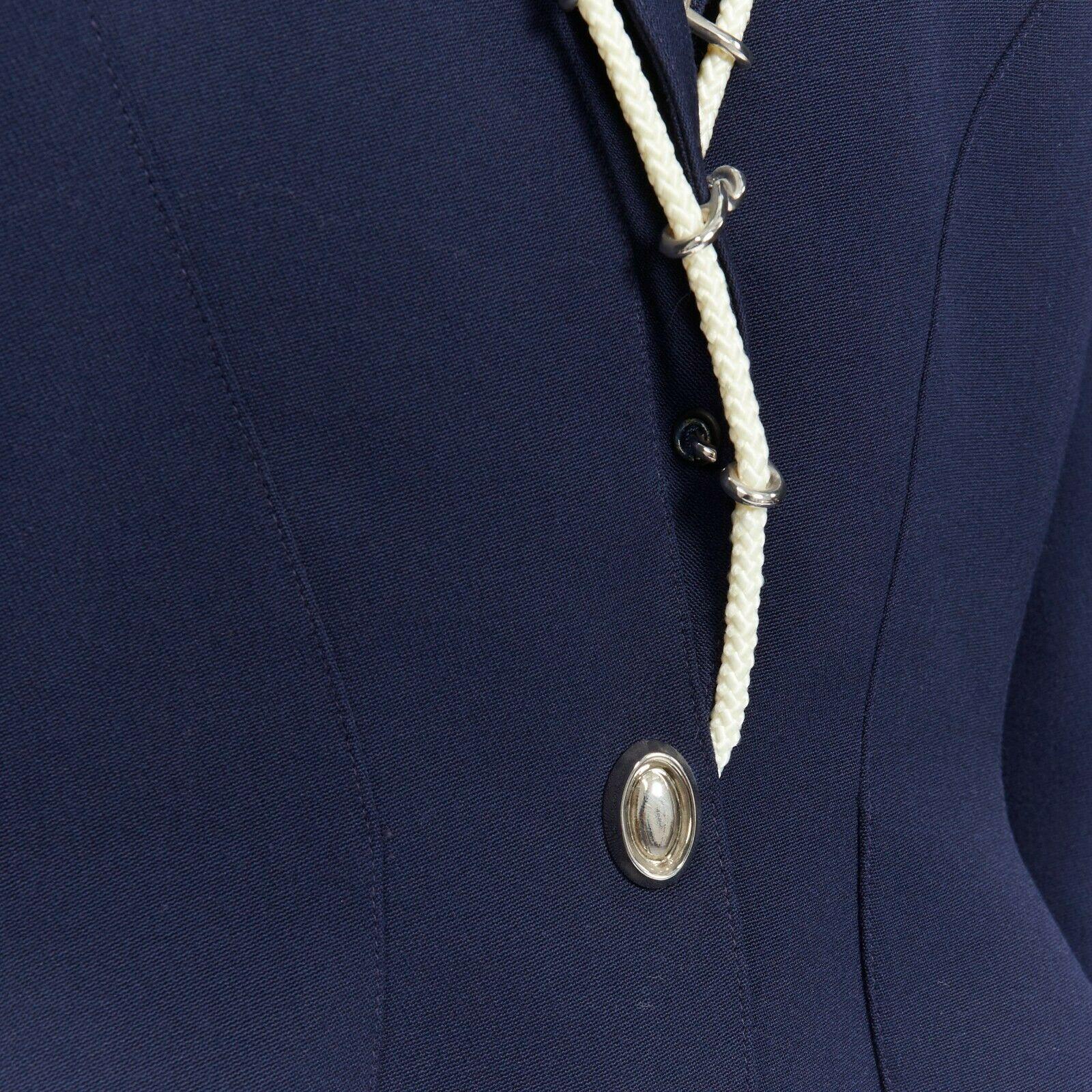 THIERRY MUGLER vintage navy blue wool rope chain shoulder pad peplum jacket FR42 2
