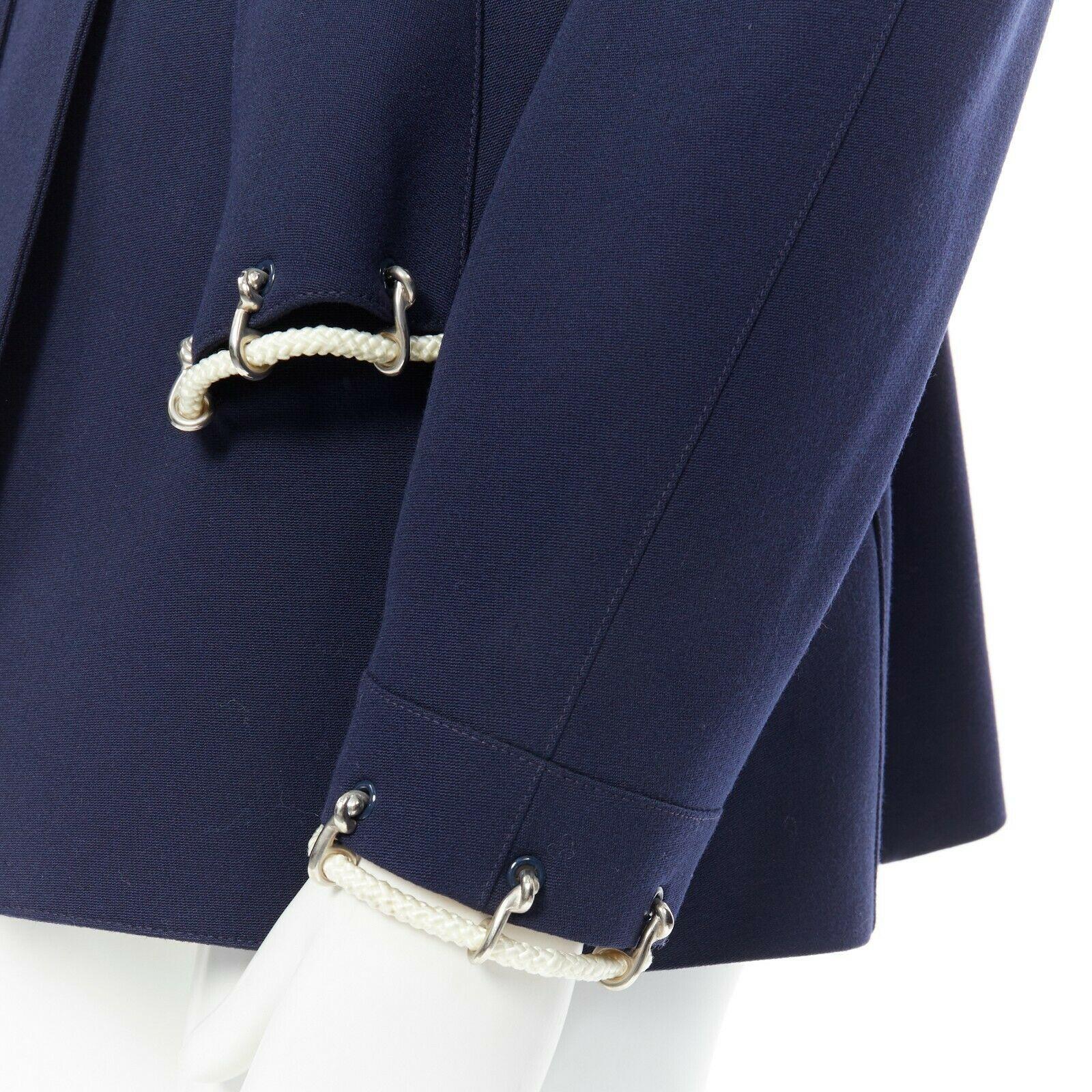 THIERRY MUGLER vintage navy blue wool rope chain shoulder pad peplum jacket FR42 3