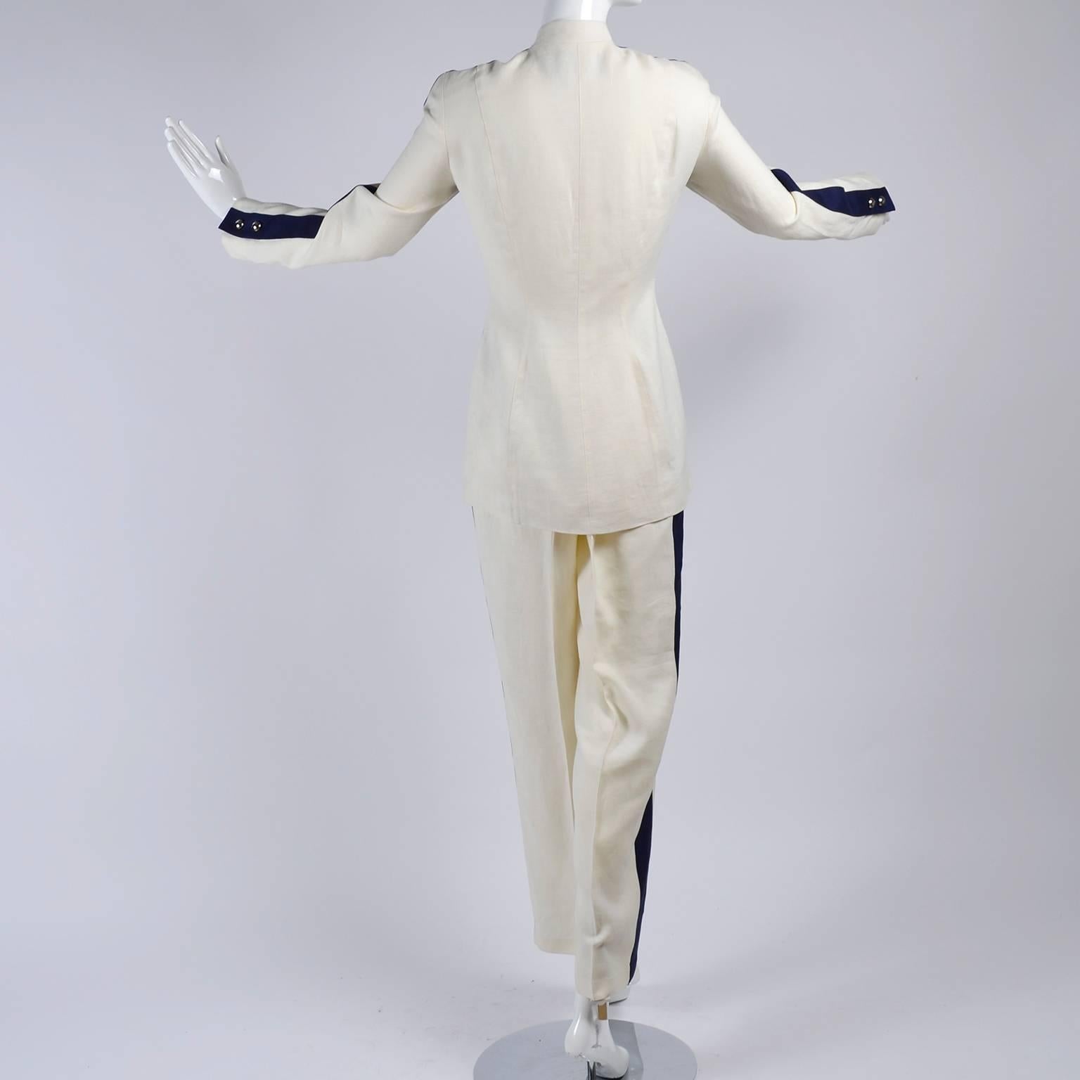 Thierry Mugler Vintage Pants Suit W Side Stripes Jacket & High Waist Trousers In Excellent Condition In Portland, OR