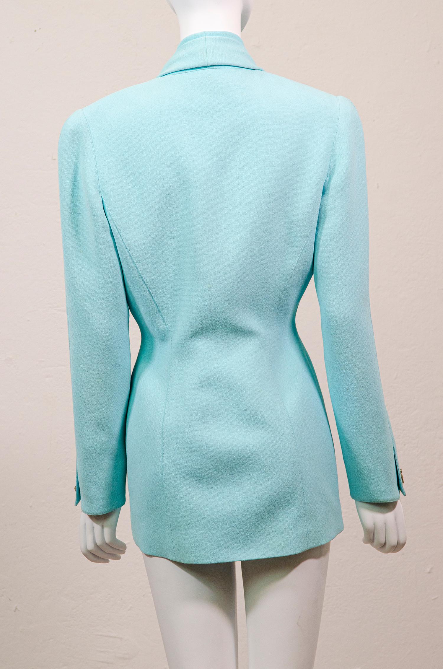 Thierry Mugler Vintage Pastel Blue Jacket with Anchors Nautical Aquatic In Excellent Condition In Berlin, BE