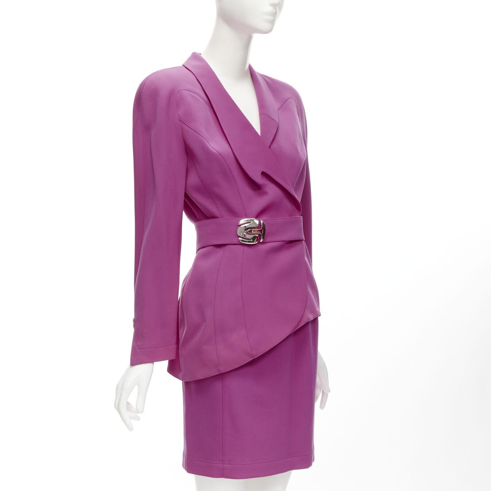 THIERRY MUGLER Vintage pink space age curved lapel metal buckle blazer IT9AT S In Good Condition For Sale In Hong Kong, NT