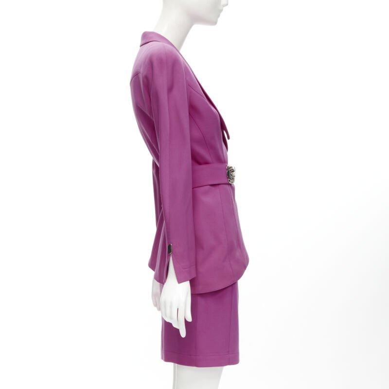 THIERRY MUGLER Vintage pink space age curved lapel metal buckle blazer IT9AT S In Good Condition For Sale In Hong Kong, NT