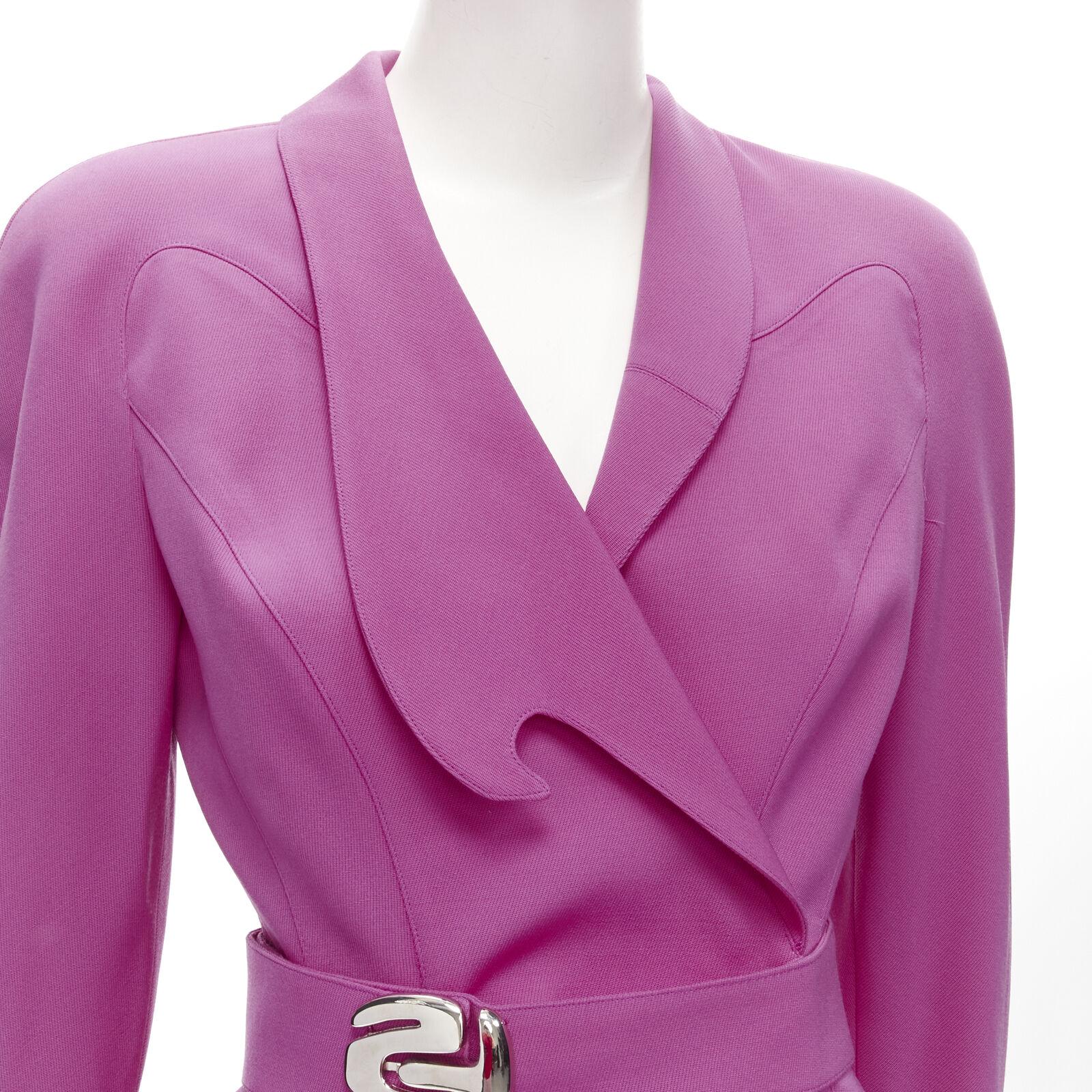 THIERRY MUGLER Vintage pink space age curved lapel metal buckle blazer IT9AT S For Sale 4