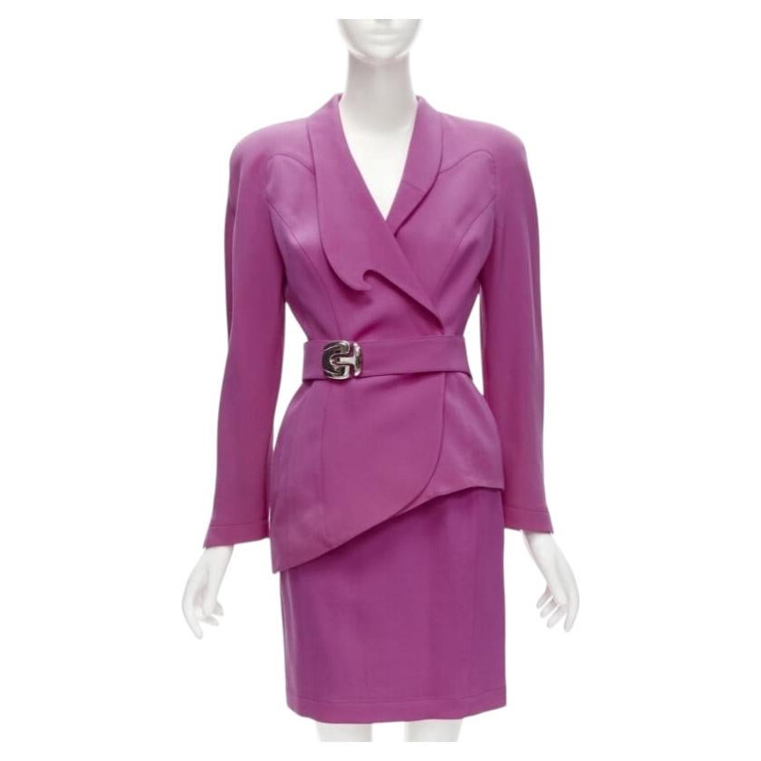 Pre-owned Mugler Thierry Vintage Pink Space Age Curved Lapel Metal Buckle Blazer It9at S