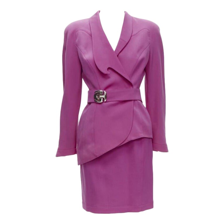 THIERRY MUGLER Vintage rosa space age Blazer mit geschwungenem Revers und Metallschnalle IT9AT S