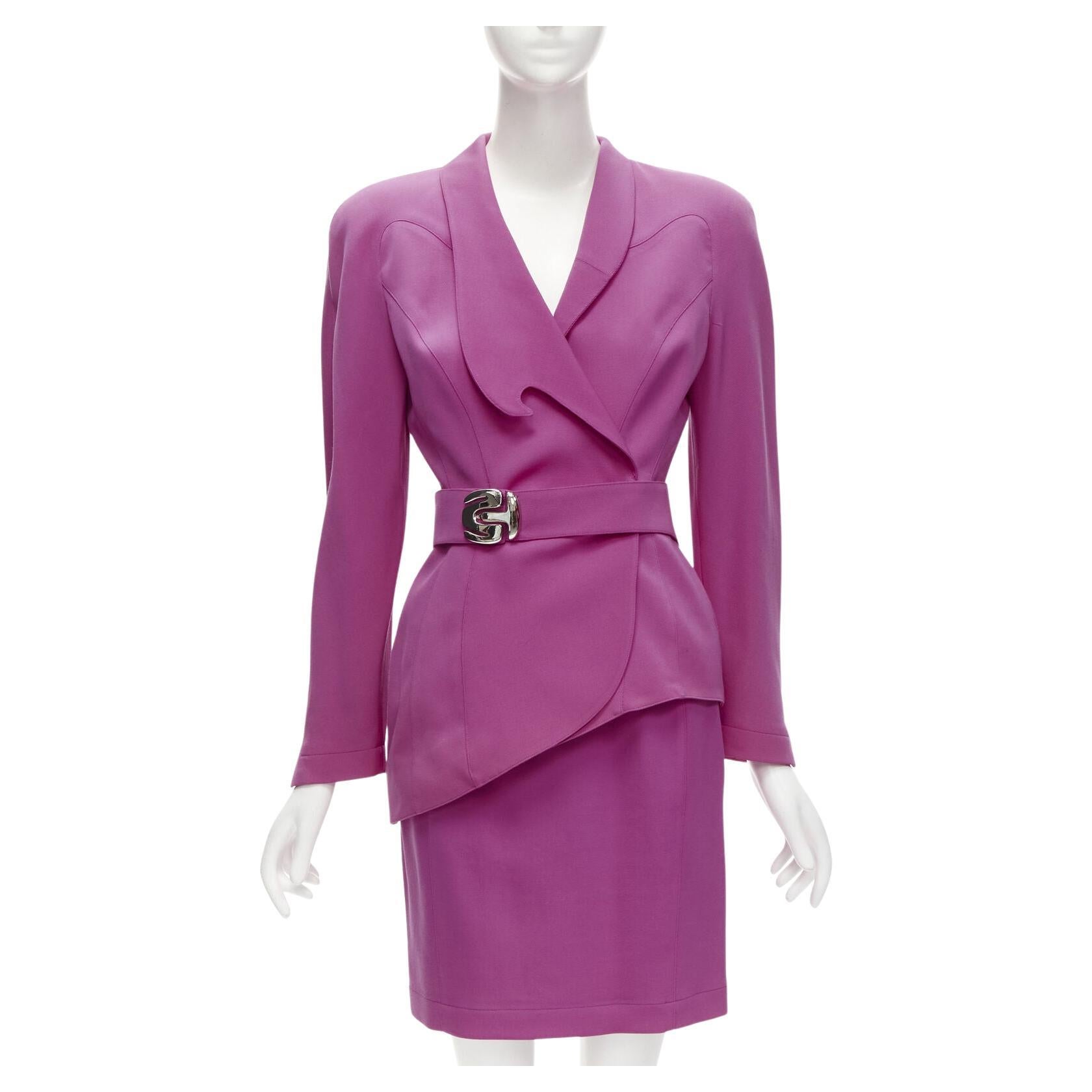 THIERRY MUGLER Vintage pink space age curved lapel metal buckle blazer IT9AT S For Sale
