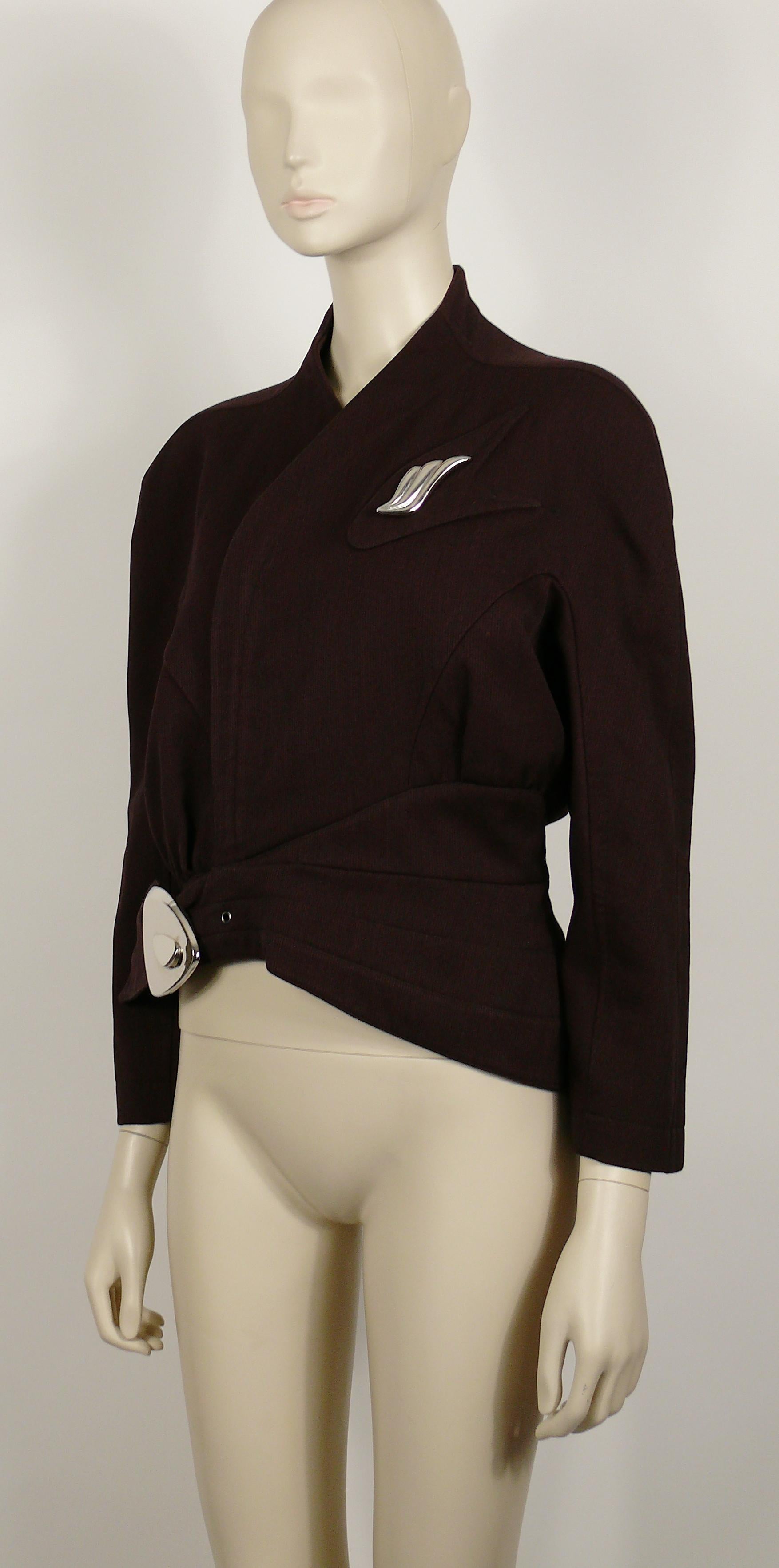 Thierry Mugler Vintage Plum Asymmetrical Iconic Supple Jacket In Excellent Condition For Sale In Nice, FR