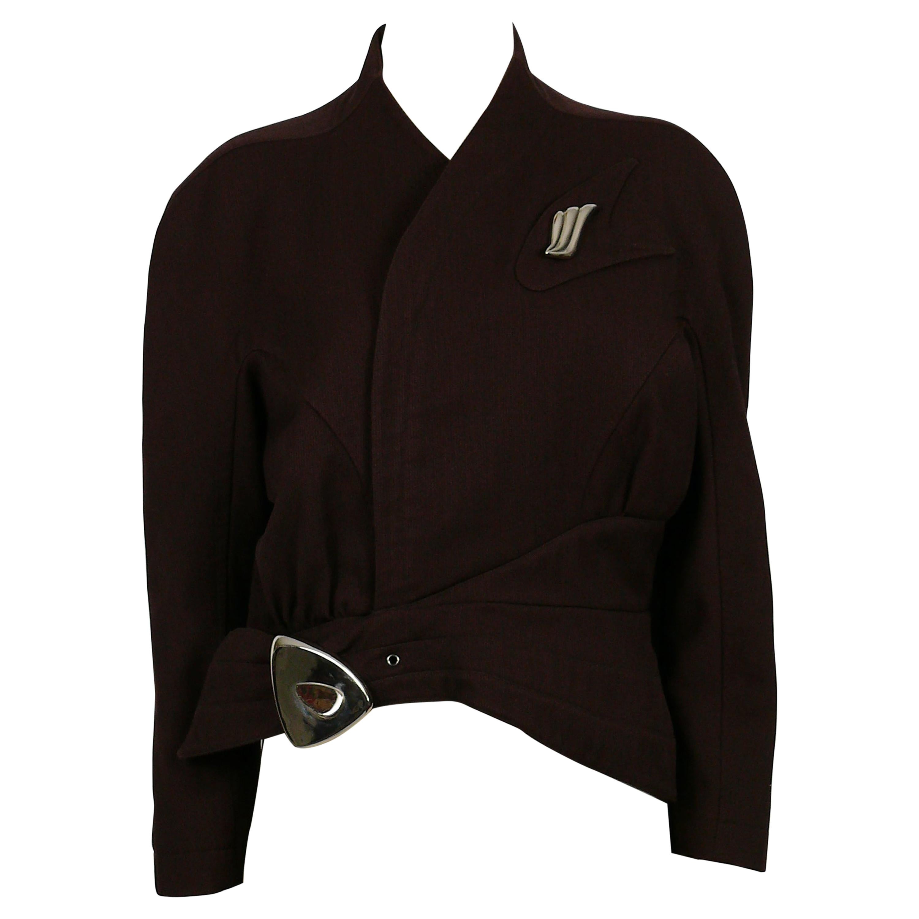 Thierry Mugler Vintage Plum Asymmetrical Iconic Supple Jacket For Sale