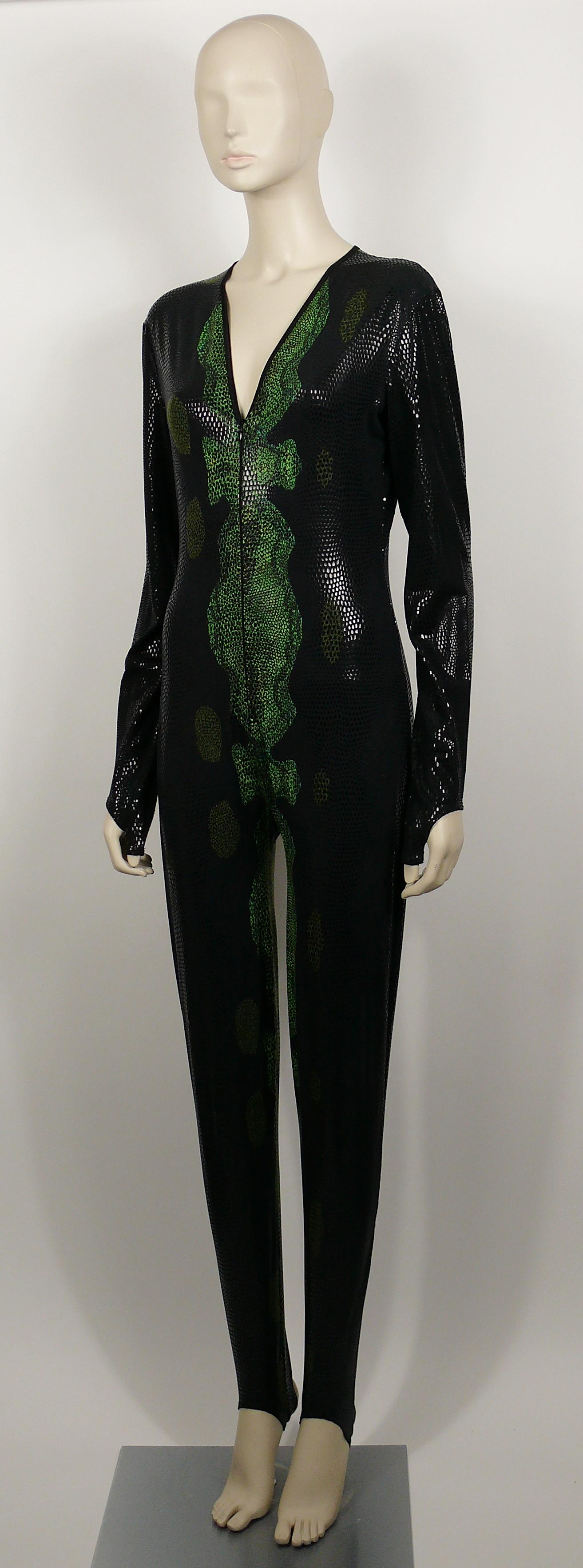 Thierry Mugler Vintage Rare 1998 Back and Green Reptile Skin Jumpsuit Size L 1