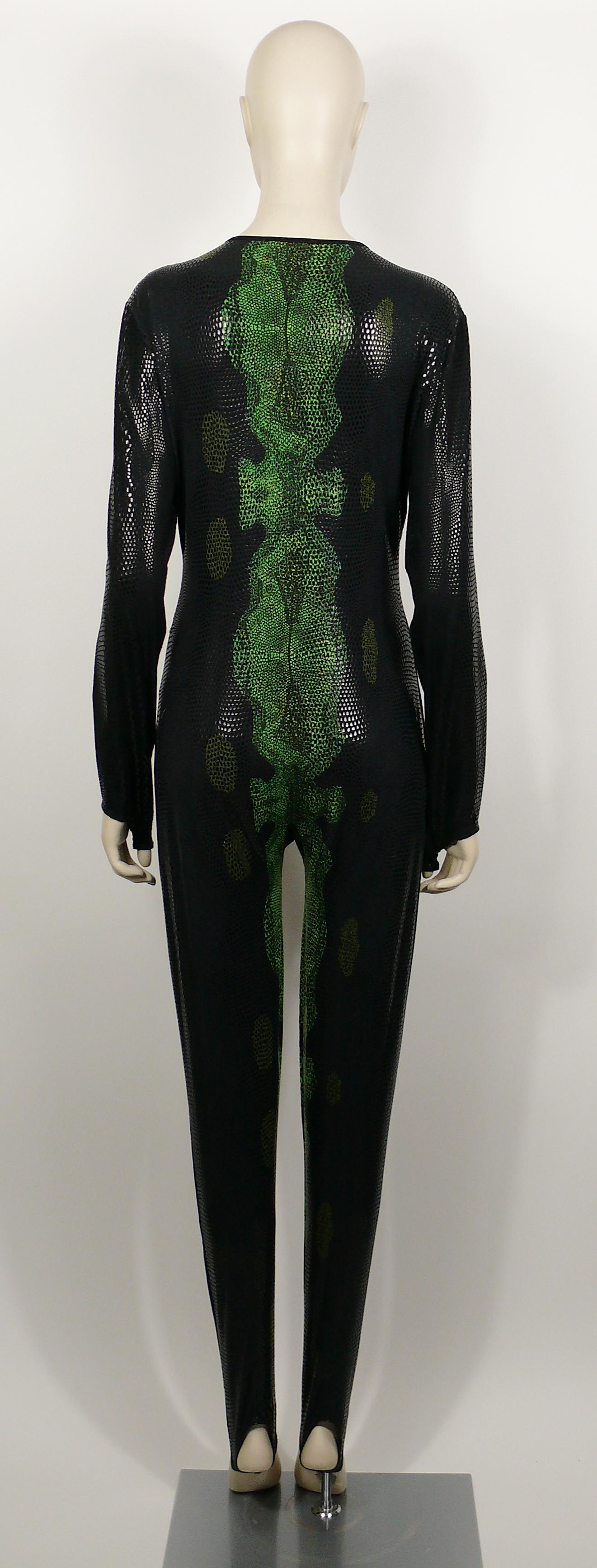 Thierry Mugler Vintage Rare 1998 Back and Green Reptile Skin Jumpsuit Size L 2