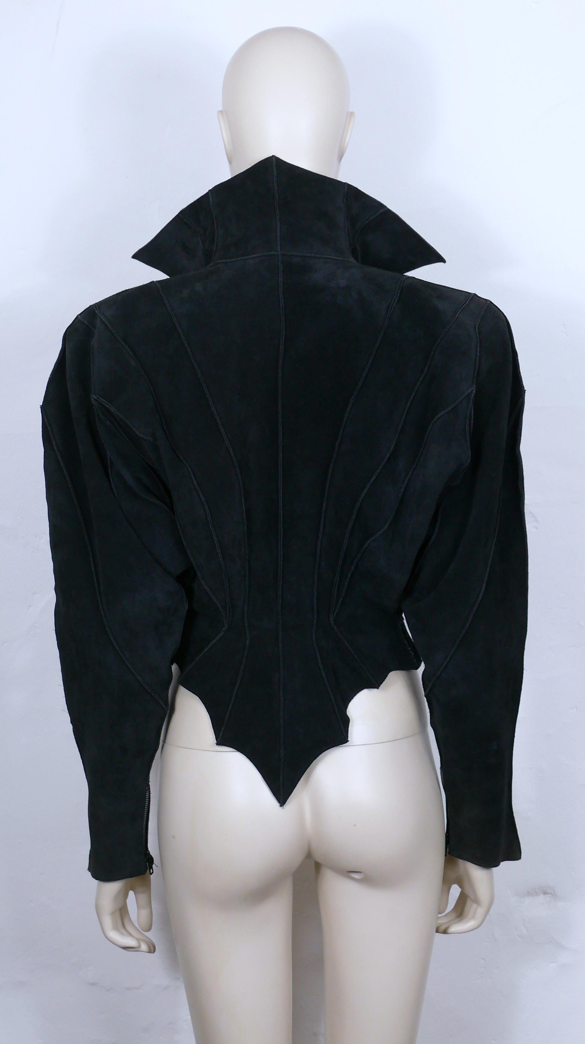 THIERRY MUGLER Vintage Rare Black Suede Creature Jacket For Sale 1