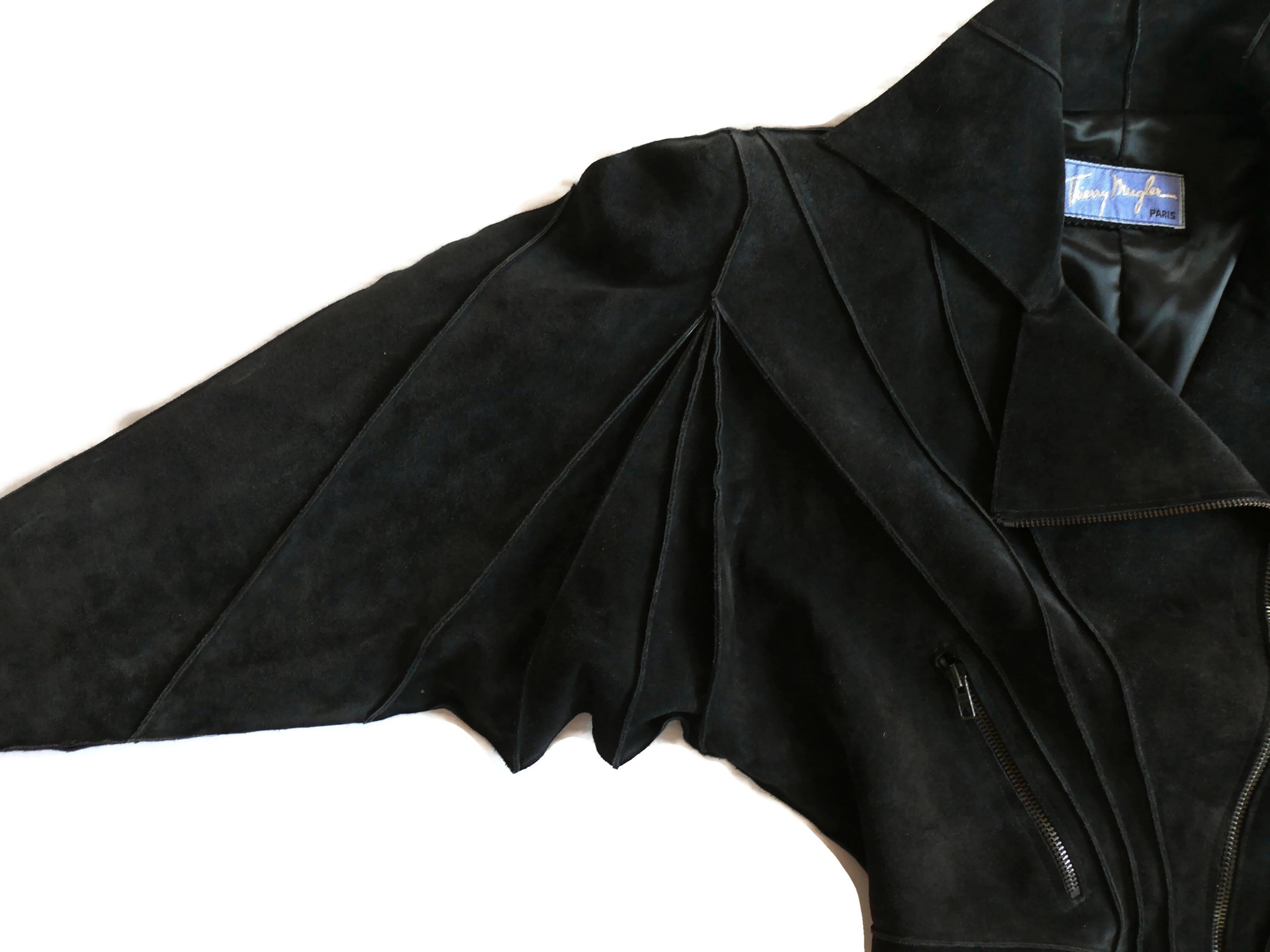 THIERRY MUGLER Vintage Rare Black Suede Creature Jacket For Sale 3