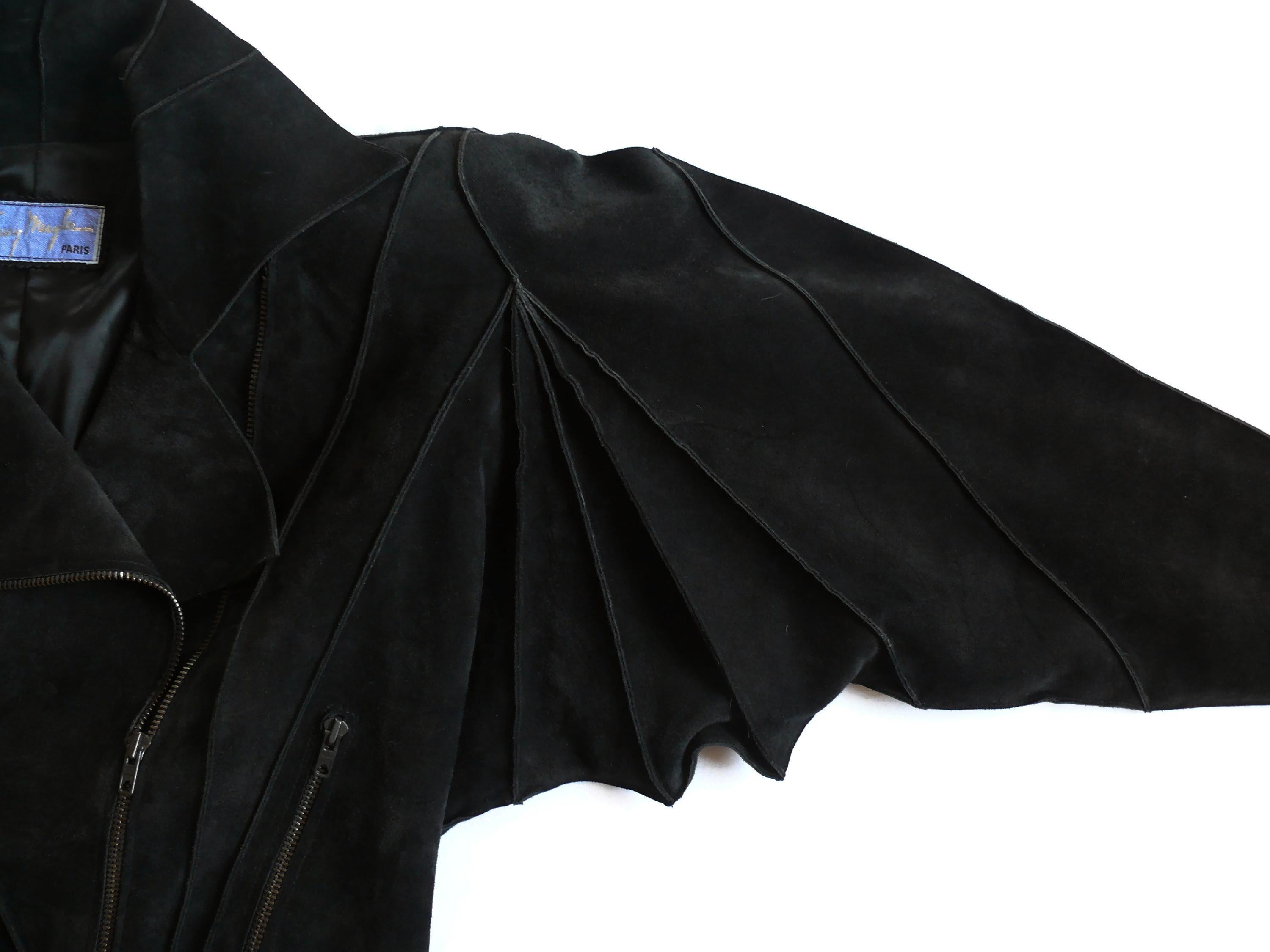 THIERRY MUGLER Vintage Rare Black Suede Creature Jacket For Sale 4