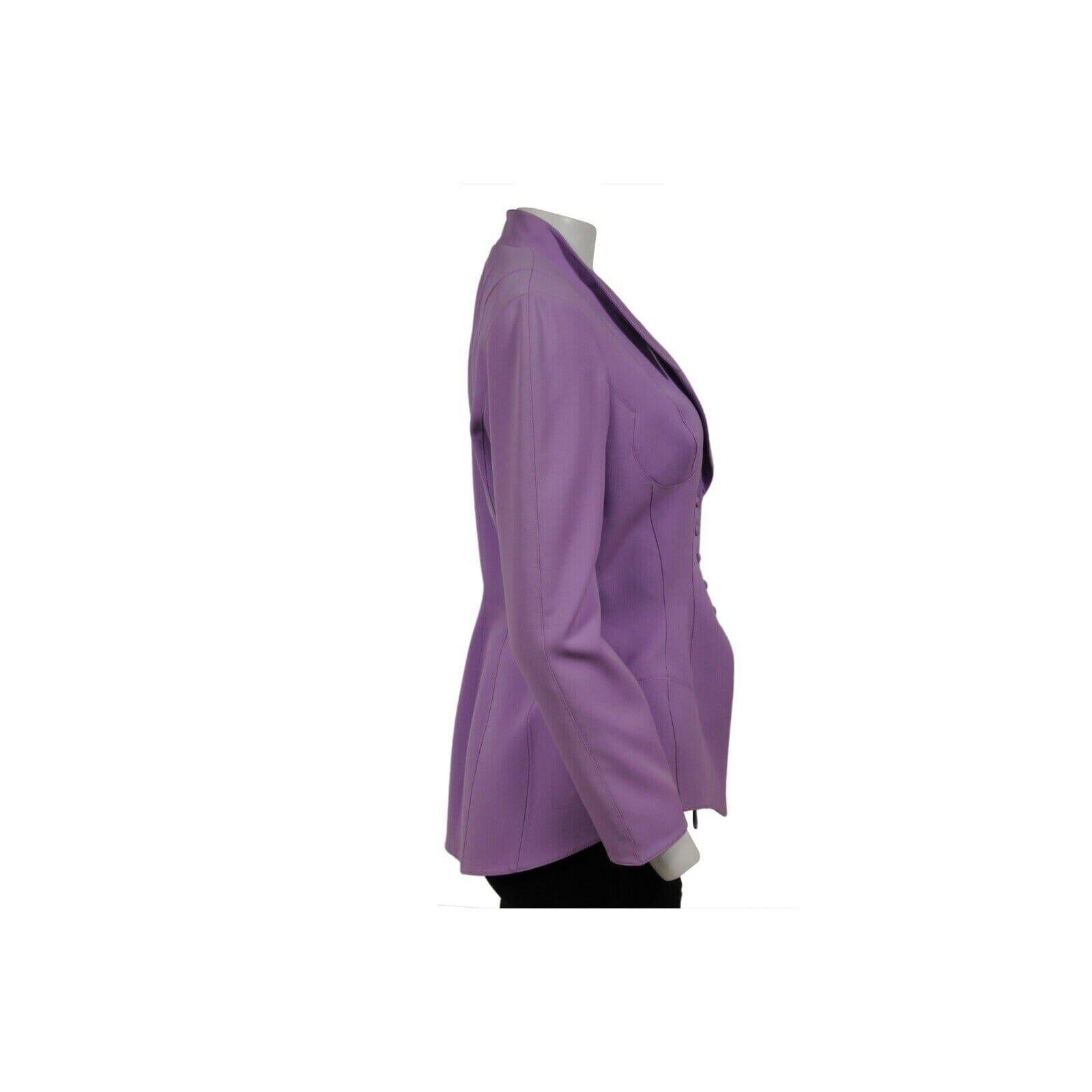 Thierry Mugler Vintage Runway Korsett Blazer Jacke 36 Lila Lavendel Wolle Mantel Damen im Angebot