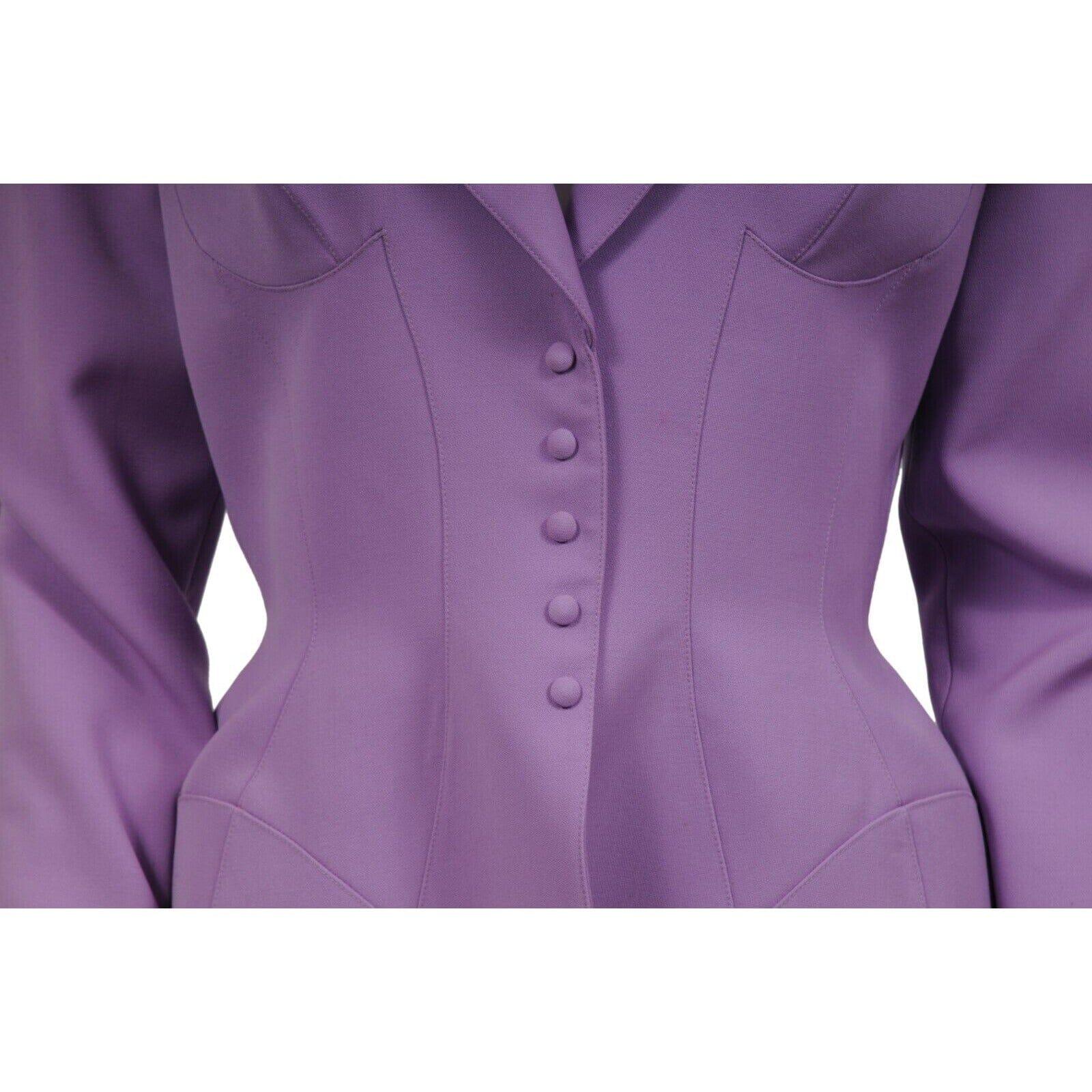 Thierry Mugler Vintage Runway Korsett Blazer Jacke 36 Lila Lavendel Wolle Mantel im Angebot 4