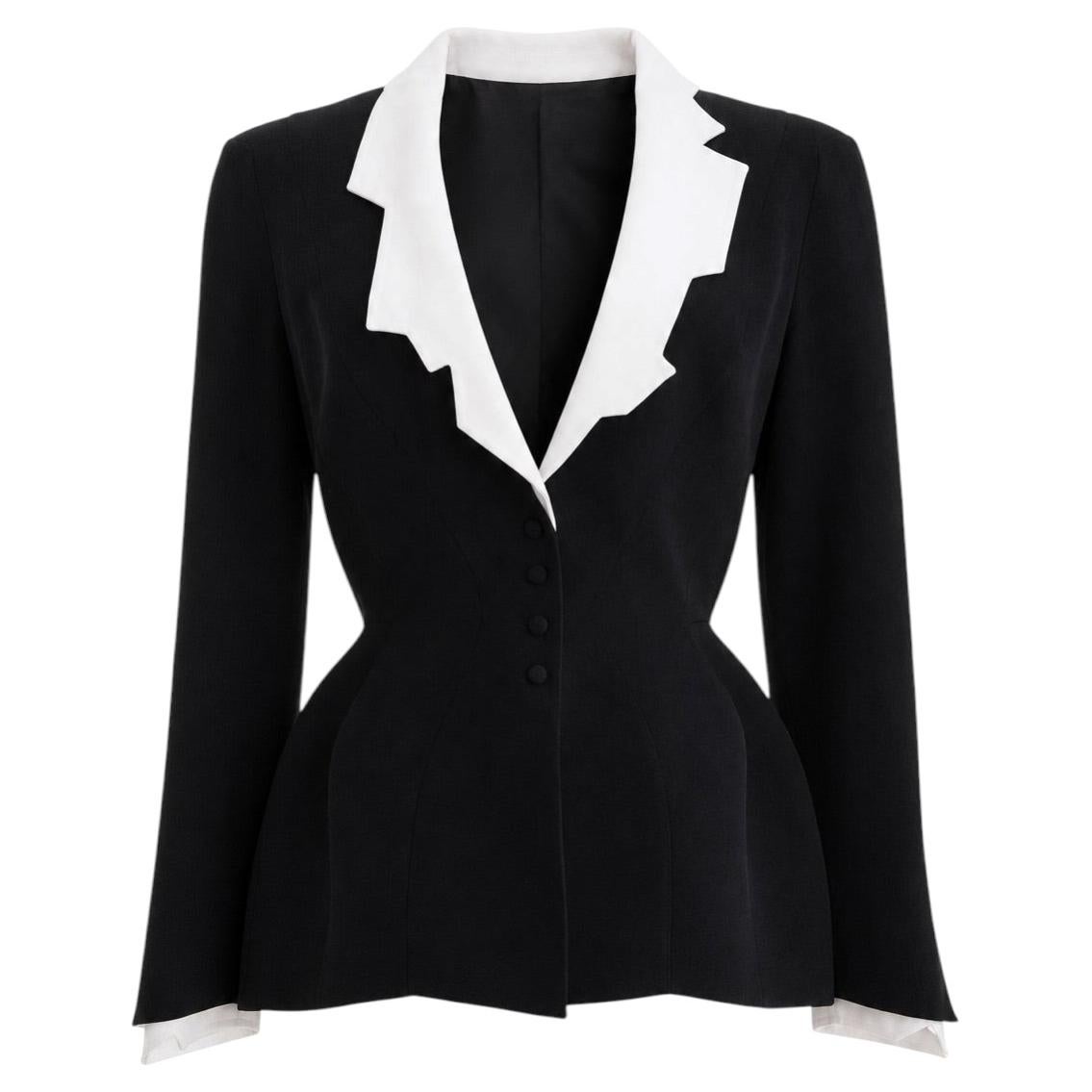 Pre-owned Mugler Thierry  Vintage S/s 1994 Black White Zigzag Sculptural Jacket